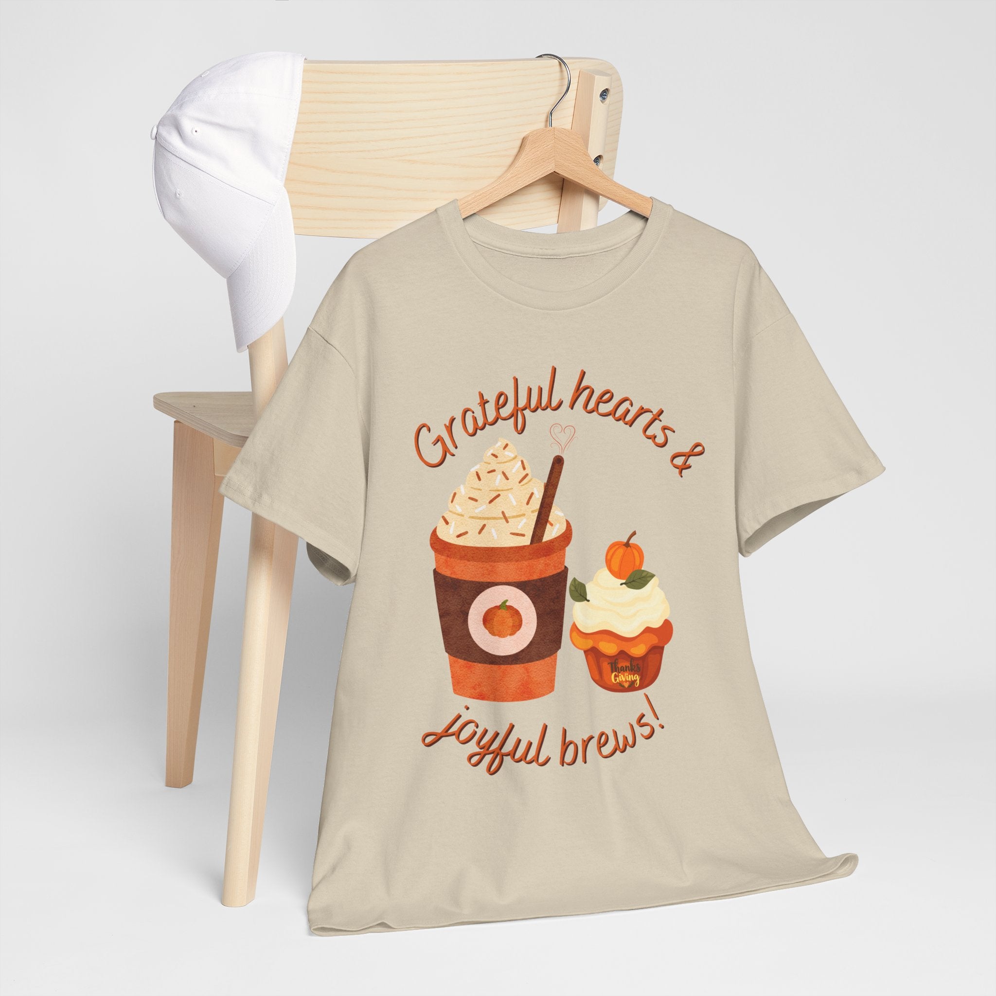 Happy Thanksgiving- Grateful Hearts & Joyful Brews Tee, Unisex Cotton Shirt, Coffee Lovers Gift, Casual Wear, Cute Tee for Celebrations, Fall Fashion