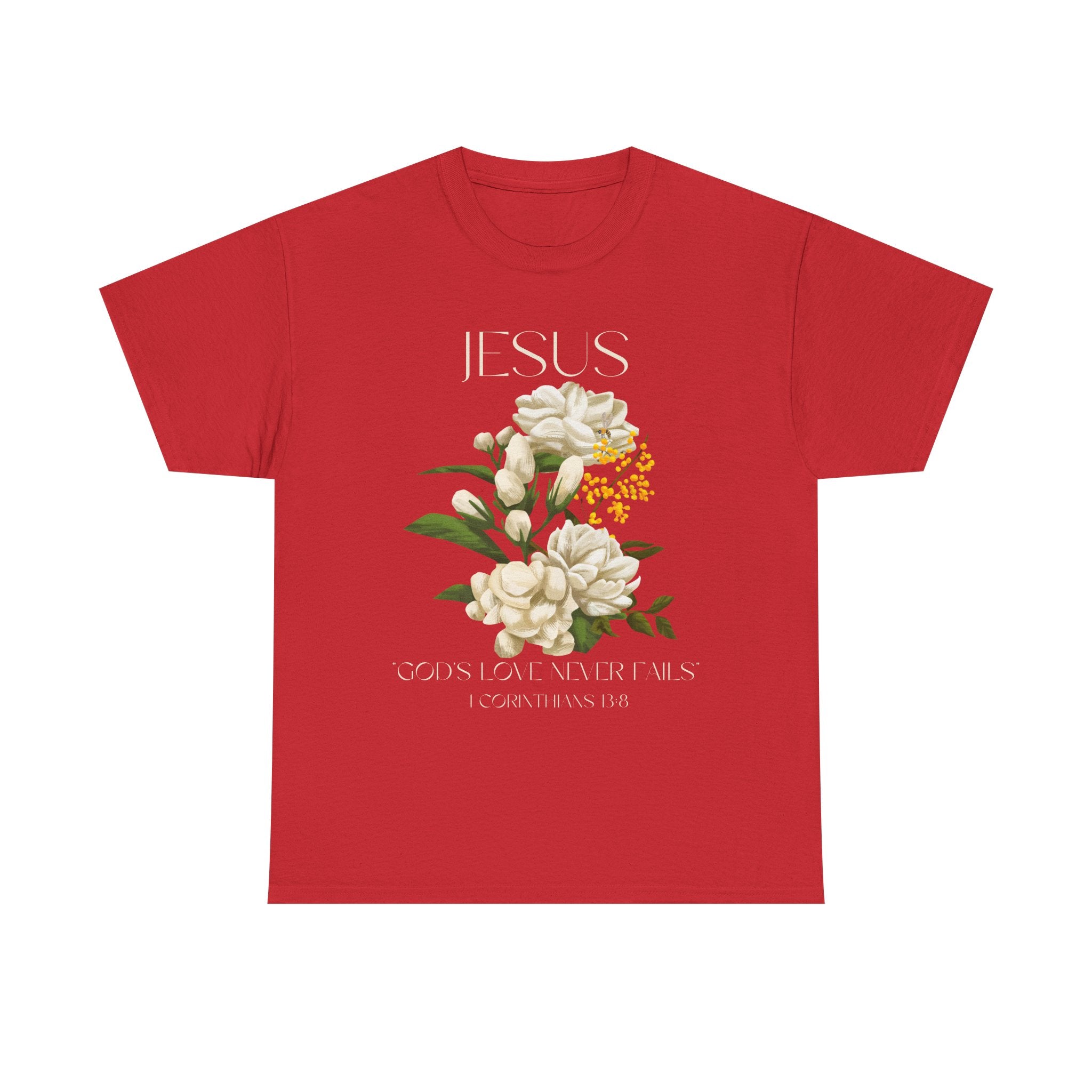 Floral Jesus-God's love never fails- Graphic Tee | Unisex Cotton T-Shirt for Faith & Inspiration, Ideal for Gifts, Casual Wear, Church Events, and Celebrations