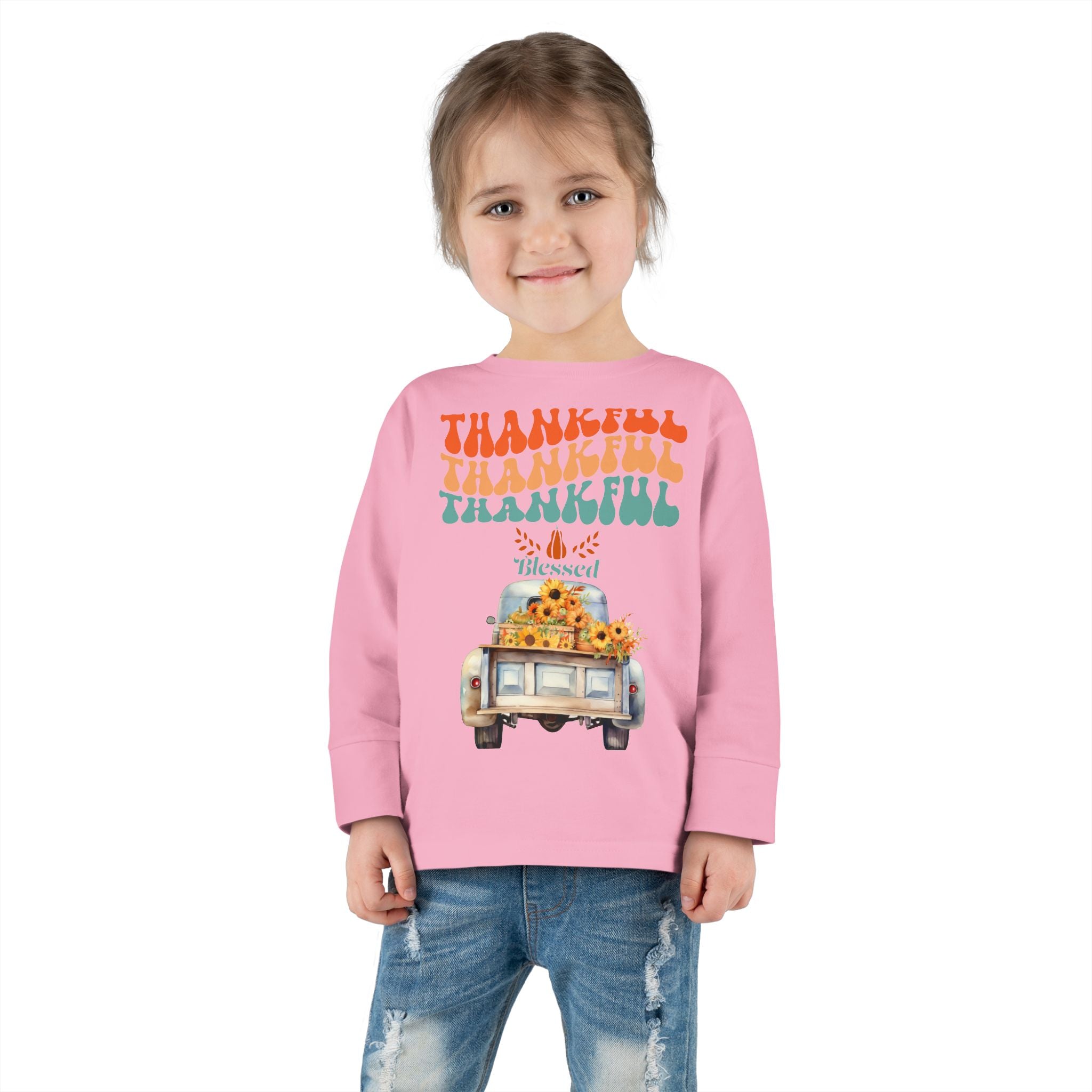 Thankful Toddler Long Sleeve Tee - Perfect for Fall Celebrations, Family Gatherings, Thanksgiving, Everyday Wear, Gifts