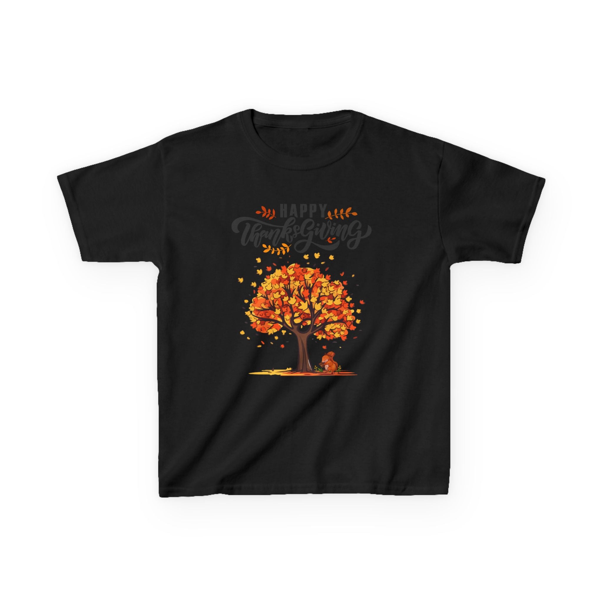 Happy Thanksgiving Kids Tee, Fall T-Shirt, Autumn Apparel, Festive Gift, Holiday Outfit, Tree and Leaves Design