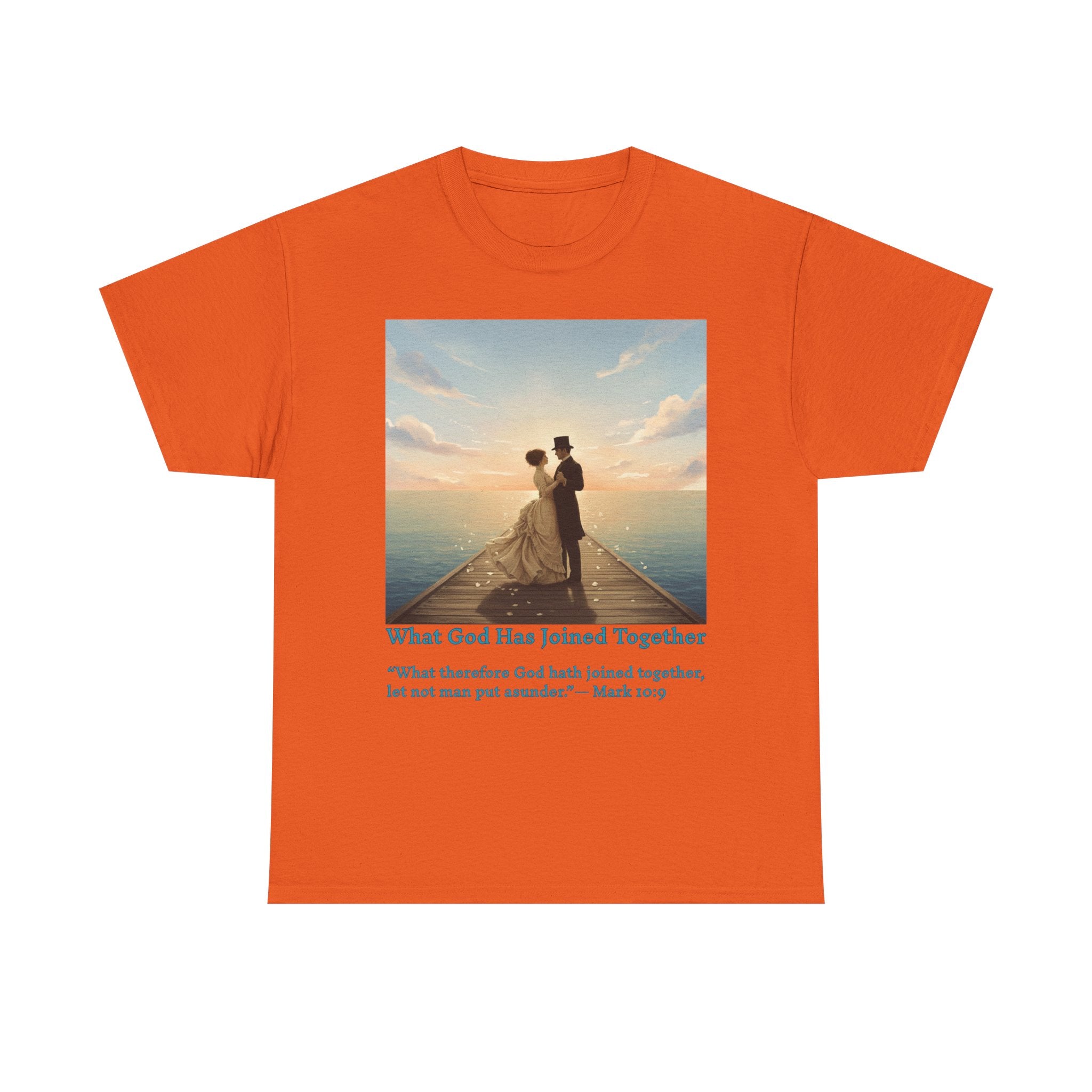 Romantic couple on a pier at sunset — inspired by Jack Vettriano-Wedding Quote T-Shirt, Unisex Heavy Cotton Tee, Casual Wear, Gift for Newlyweds, Bride & Groom Apparel, Anniversary Gift