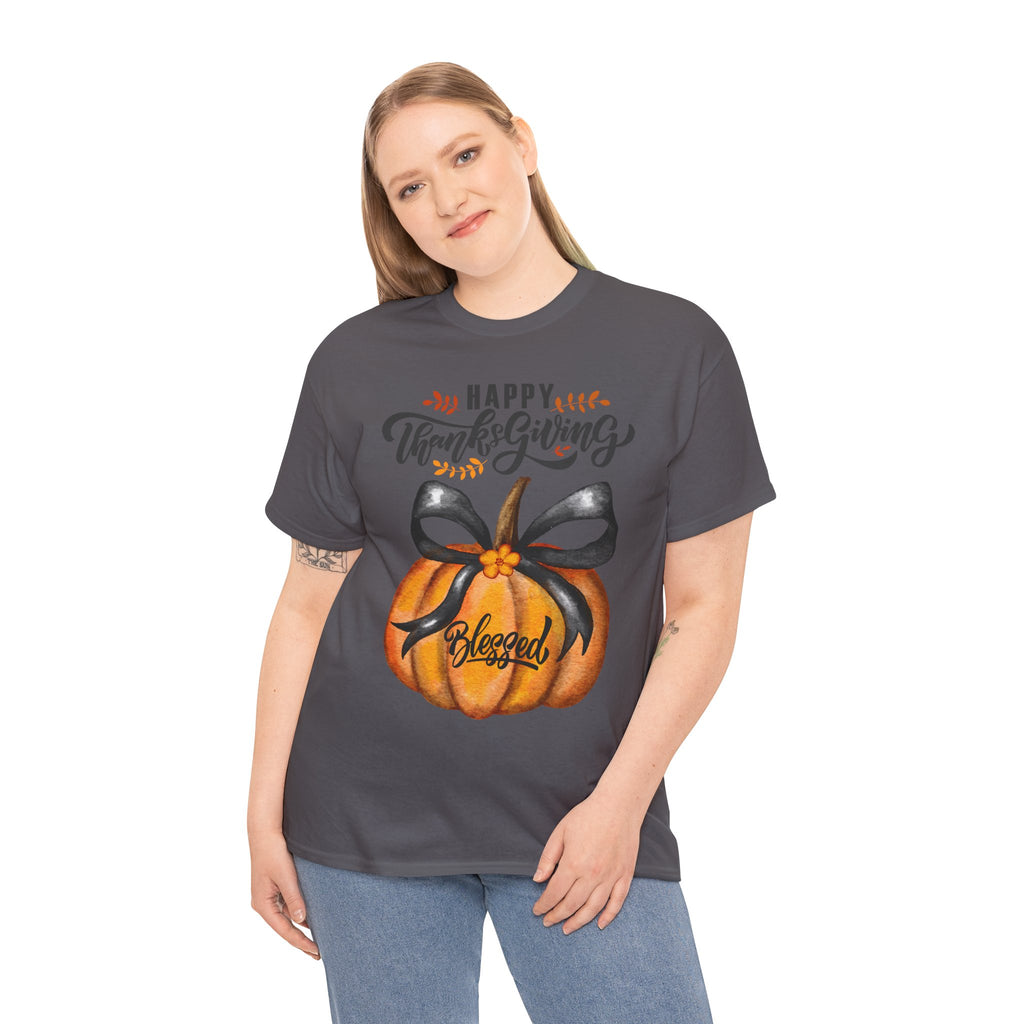 Thanksgiving Pumpkin Tee - Happy Thanksgiving, Blessed Shirt, Fall Apparel, Unisex Cotton Tee, Holiday Gift