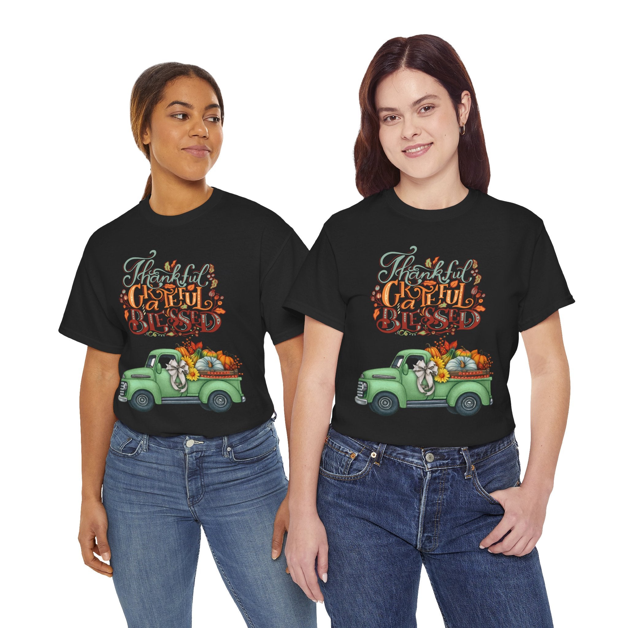 Thankful Grateful Blessed Tee, Unisex Heavy Cotton T-Shirt, Fall Apparel, Thanksgiving Shirt, Casual Wear, Gift for Friends