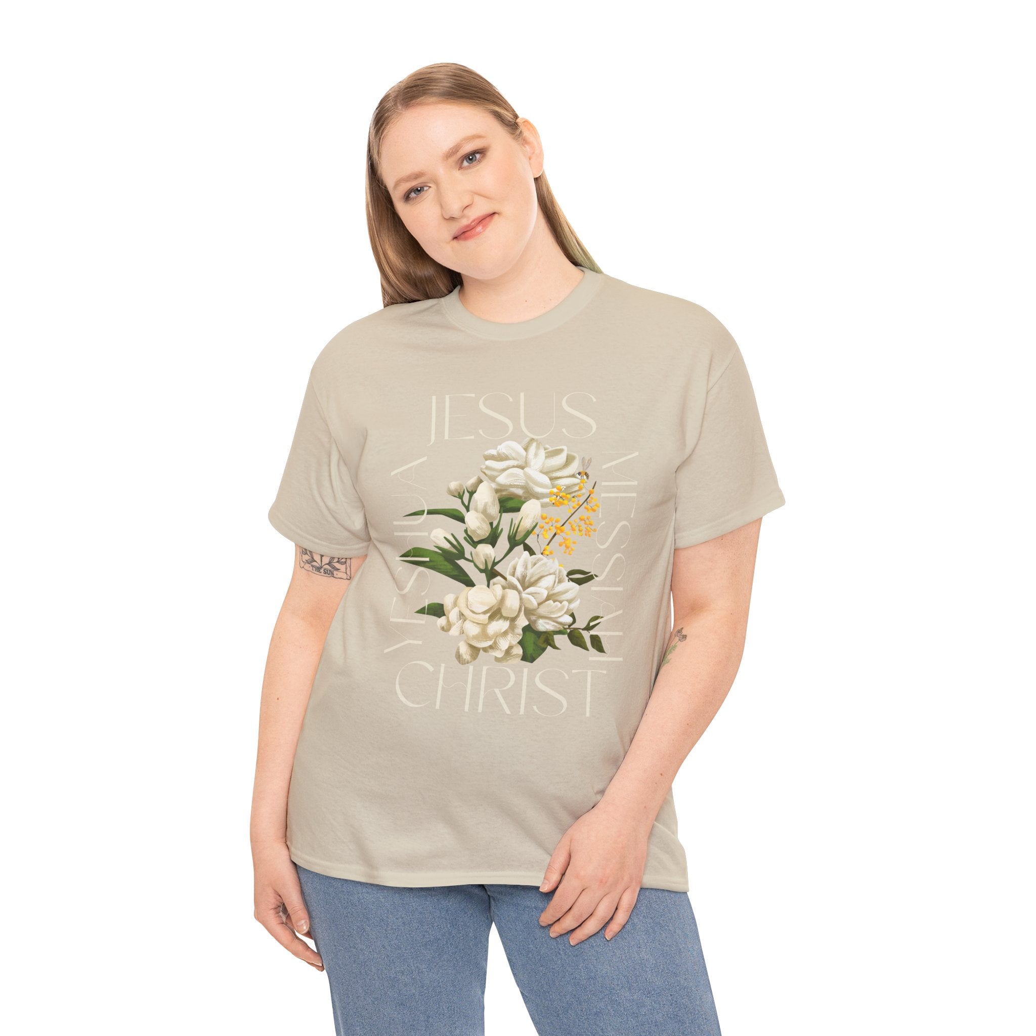 Floral Jesus Christ Tee, Spiritual T-Shirt, Inspirational Unisex Cotton Shirt, Gift for Believers, Christian Apparel