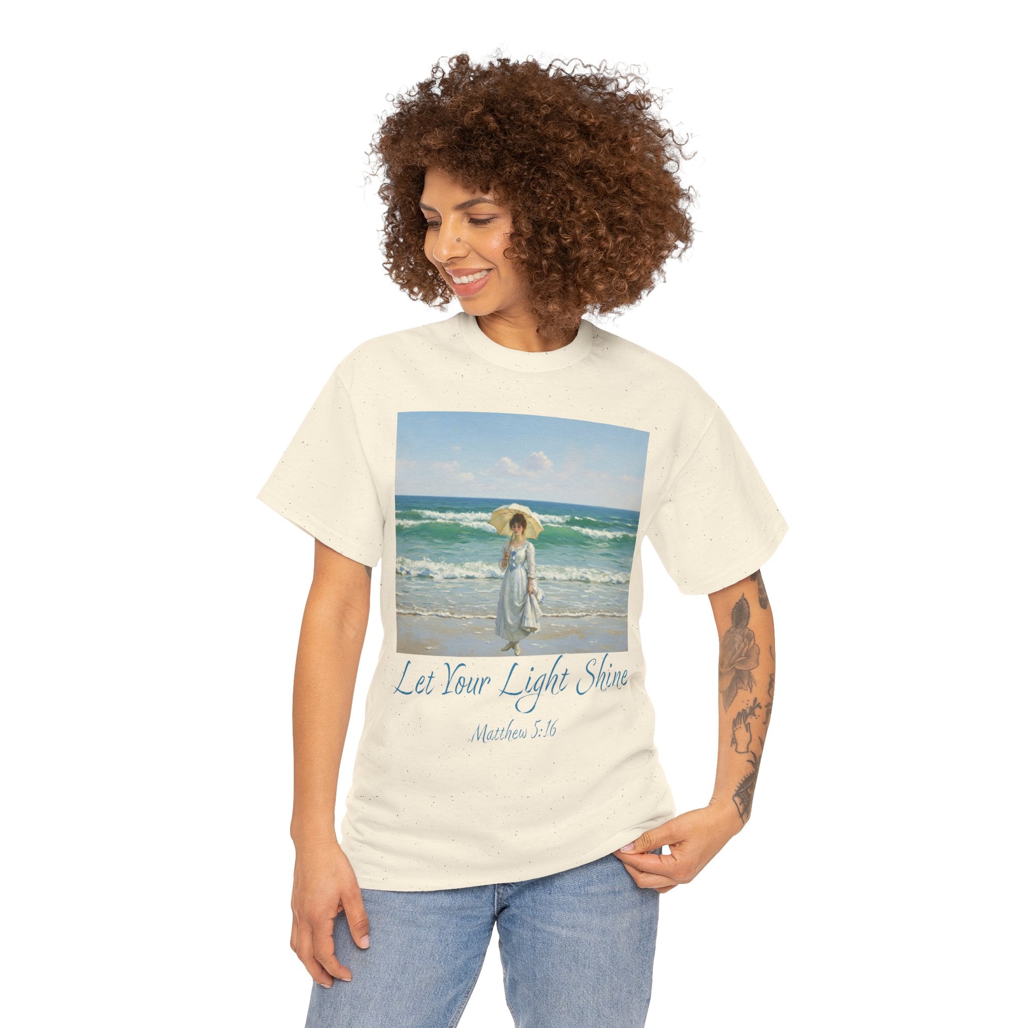 Let Your Light Shine- A Figure with a Parasol-Monet Style- Unisex Cotton Tee, Beach Vibes Shirt, Inspirational Summer Tee, Casual Gift for Her, Perfect for Days at the Shore