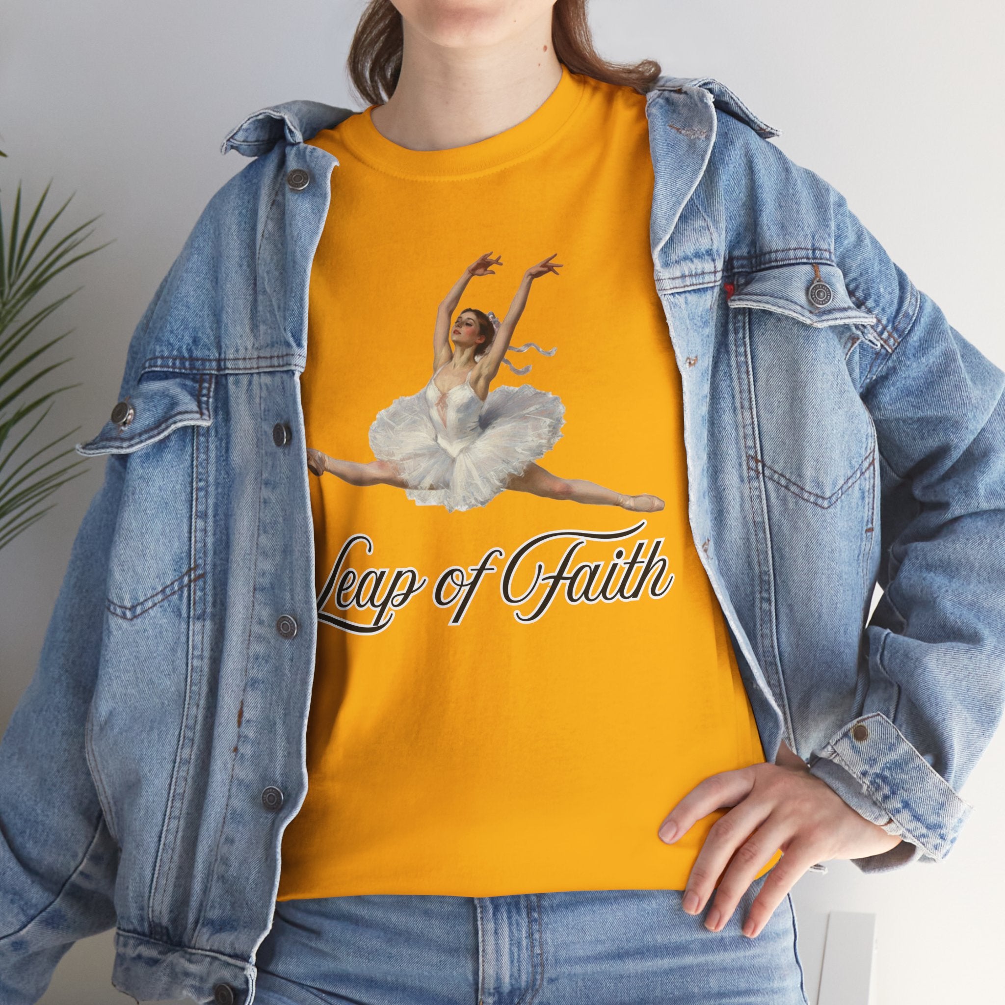 Ballet Inspired Tee - Leap of Faith, Dance Gift, Unisex Cotton Shirt, Inspirational Apparel, Performance Wear, Gift for Dancers-Ballerina in a split leap, inspired by the impressionistic ballet studies of Edgar Degas.