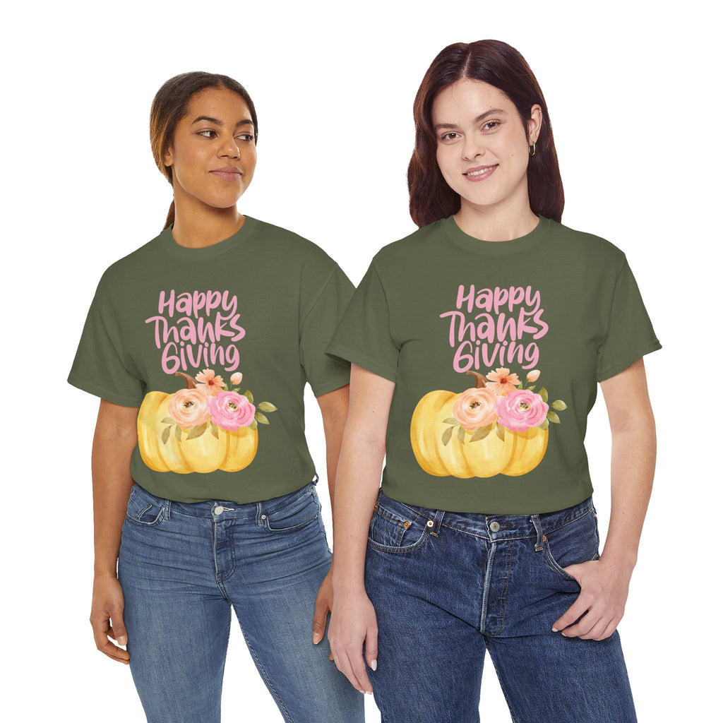 Thanksgiving Floral Tee, Holiday Shirt, Fall Fashion, Gifts for Her, Pumpkin T-Shirt, Autumn Apparel, Friendsgiving Outfit