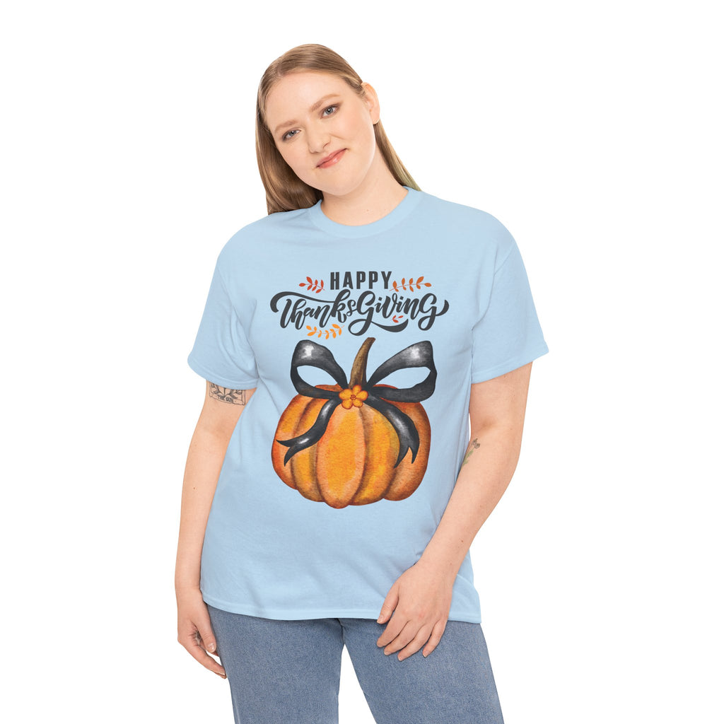 Thanksgiving Pumpkin Tee, Unisex Heavy Cotton T-Shirt, Fall Shirt, Autumn Fashion, Gift for Thanksgiving, Seasonal Apparel