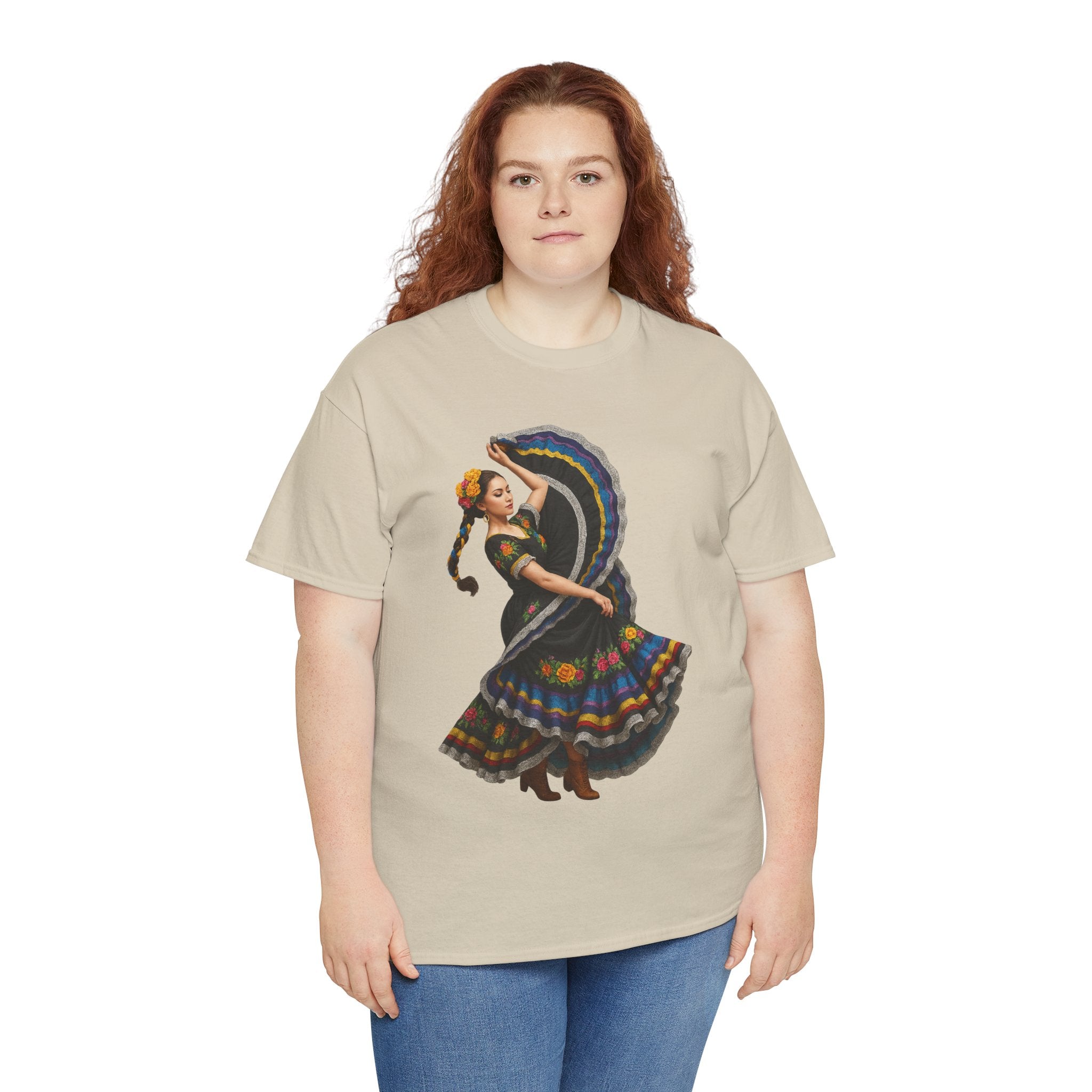 Folklórico Cultural Dance Graphic Tee, Unisex Heavy Cotton T-Shirt, Festival Apparel, Bohemian Style Shirt, Gift for Dancers, Ethnic Art Tee