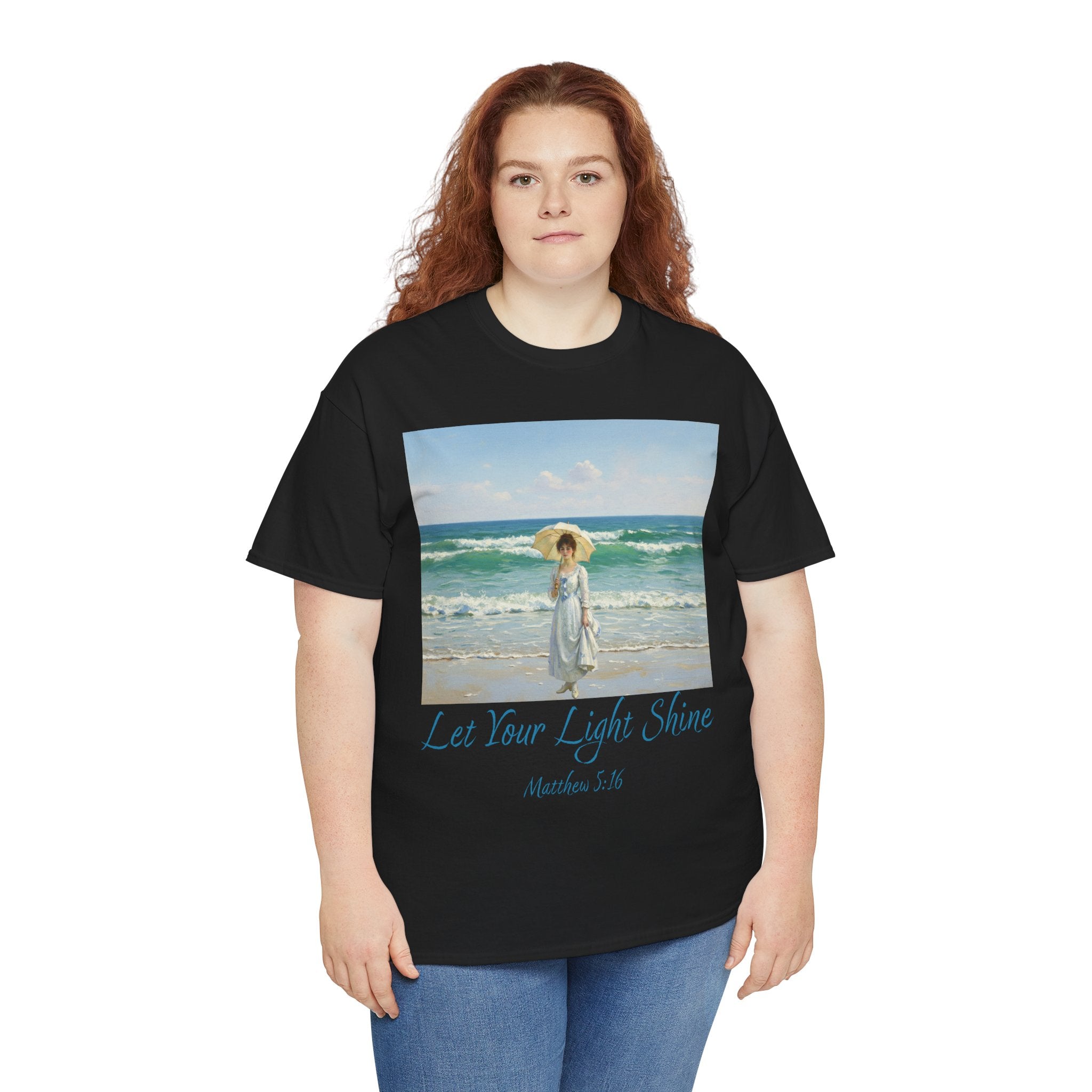 Let Your Light Shine- A Figure with a Parasol-Monet Style- Unisex Cotton Tee, Beach Vibes Shirt, Inspirational Summer Tee, Casual Gift for Her, Perfect for Days at the Shore