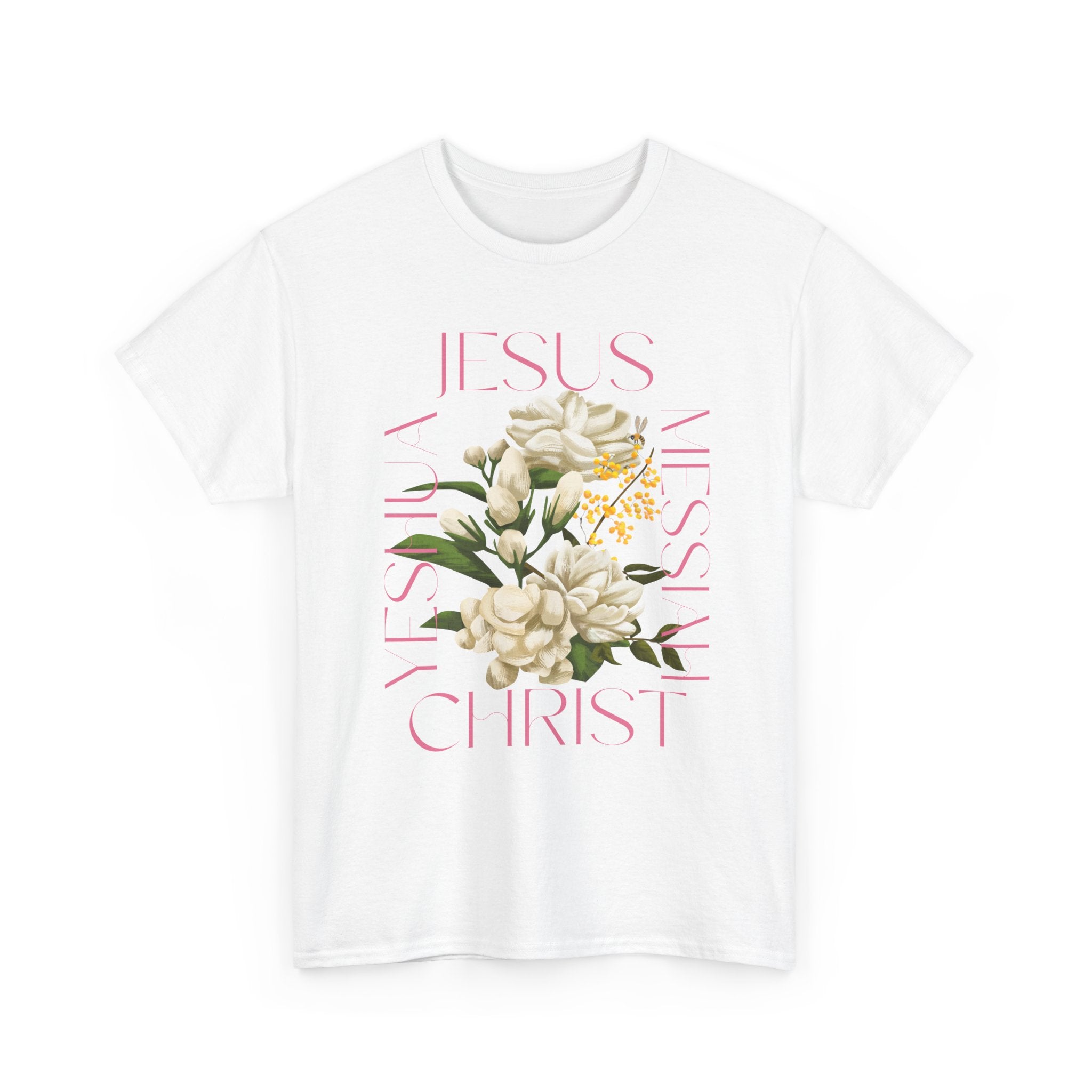 Floral Jesus Heavy Cotton Tee, Unisex T-Shirt, Christian Gift, Faith-Based Apparel, Religious Fashion, Inspirational Clothing