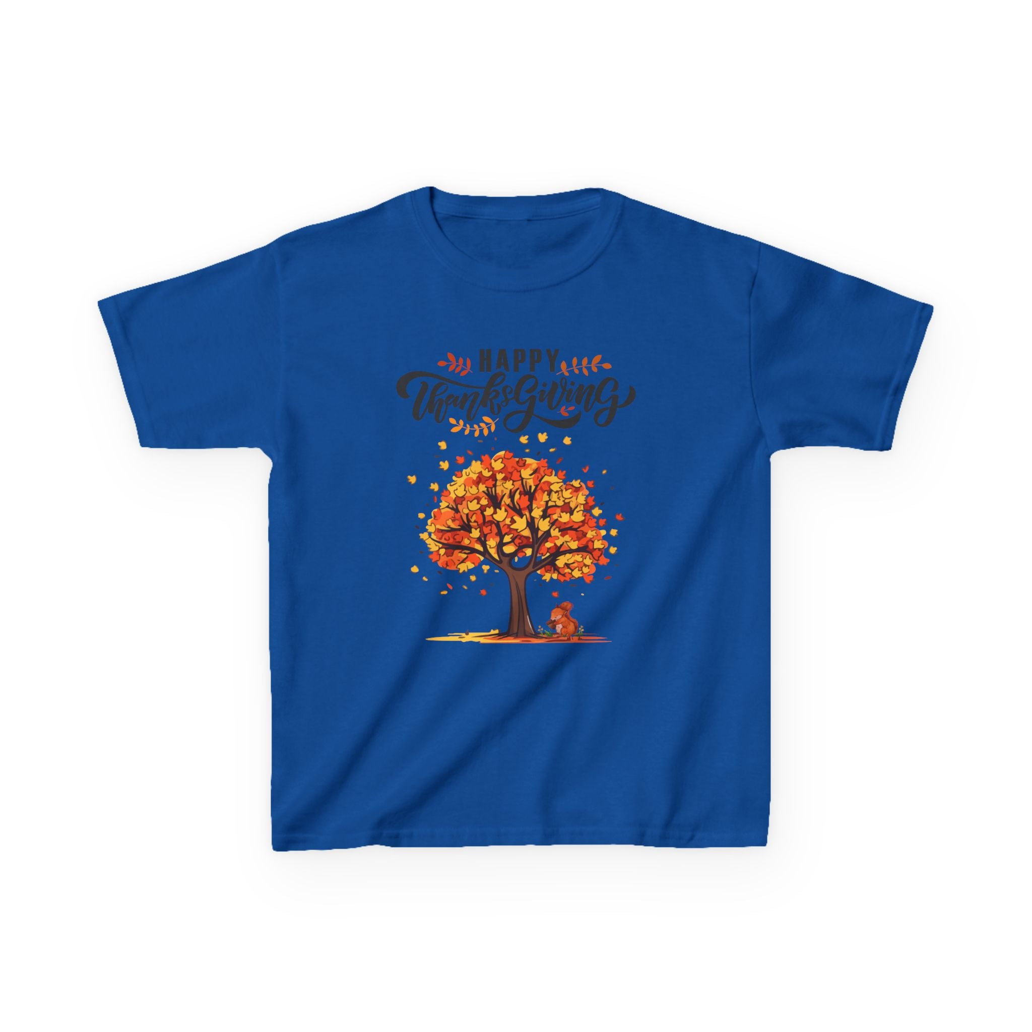 Happy Thanksgiving Kids Tee, Fall T-Shirt, Autumn Apparel, Festive Gift, Holiday Outfit, Tree and Leaves Design