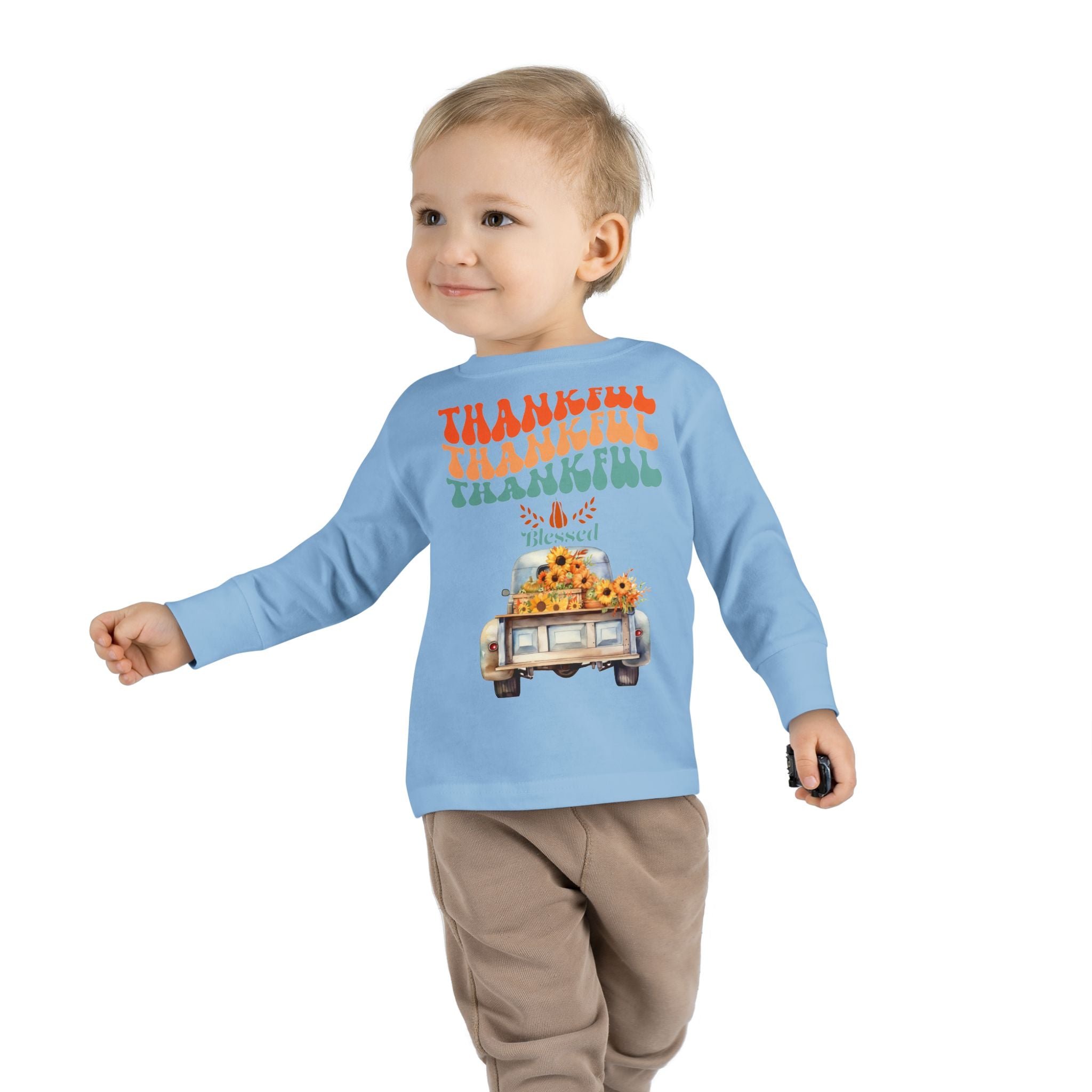 Thankful Toddler Long Sleeve Tee - Perfect for Fall Celebrations, Family Gatherings, Thanksgiving, Everyday Wear, Gifts