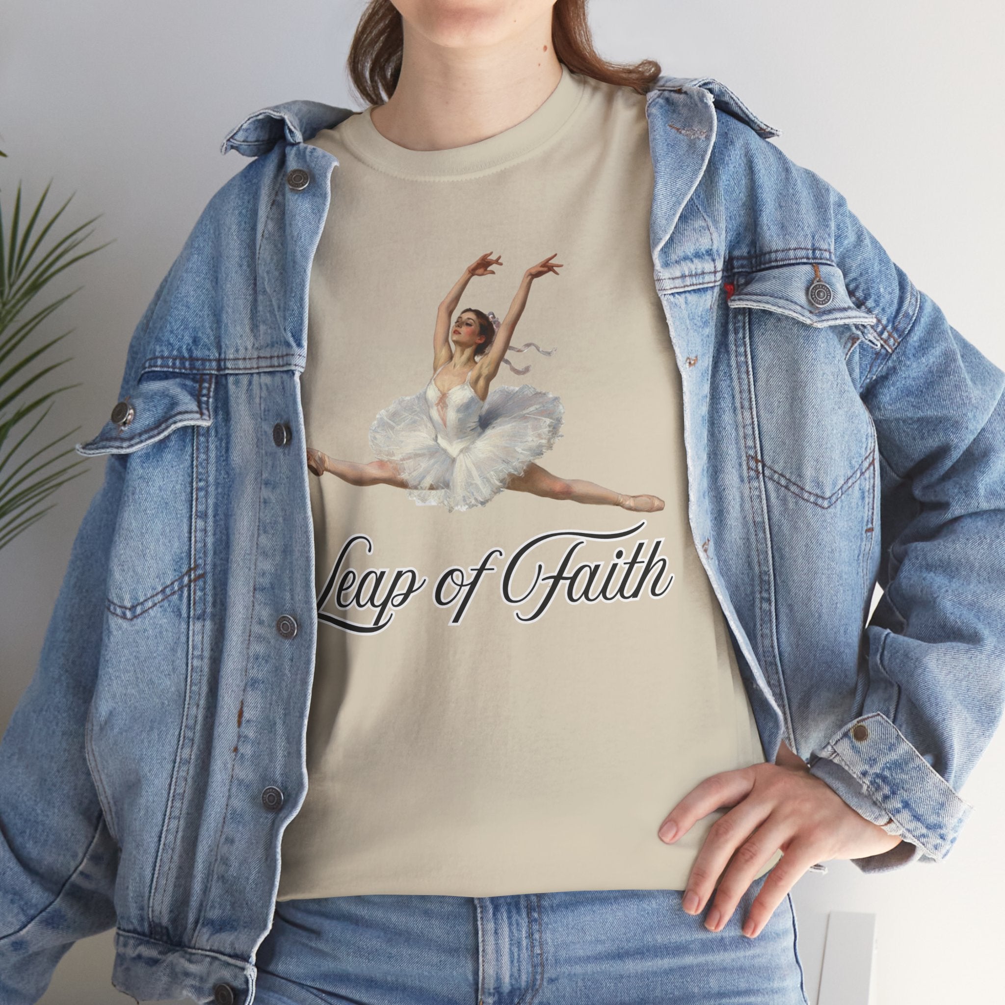 Ballet Inspired Tee - Leap of Faith, Dance Gift, Unisex Cotton Shirt, Inspirational Apparel, Performance Wear, Gift for Dancers-Ballerina in a split leap, inspired by the impressionistic ballet studies of Edgar Degas.