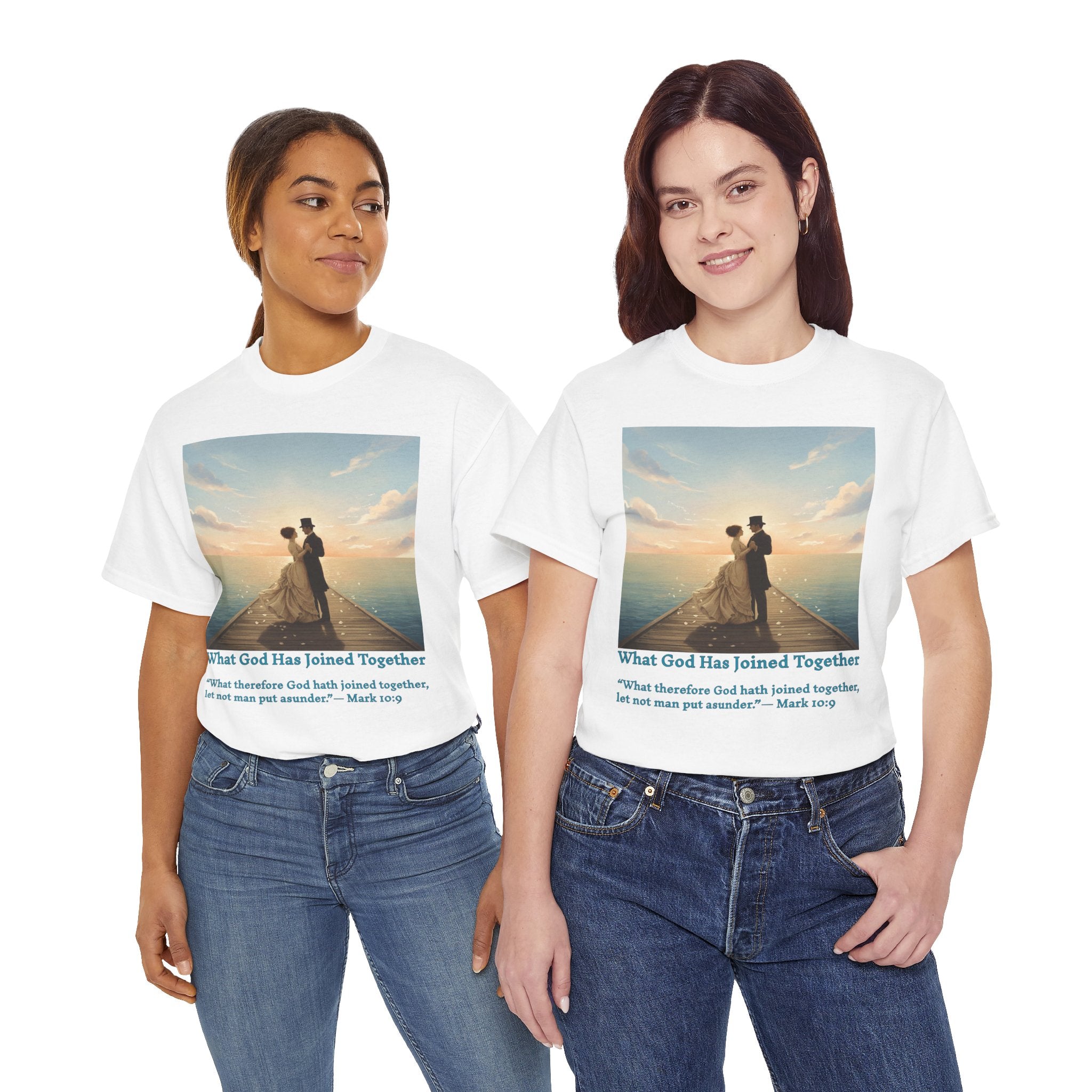Romantic couple on a pier at sunset — inspired by Jack Vettriano-Wedding Quote T-Shirt, Unisex Heavy Cotton Tee, Casual Wear, Gift for Newlyweds, Bride & Groom Apparel, Anniversary Gift