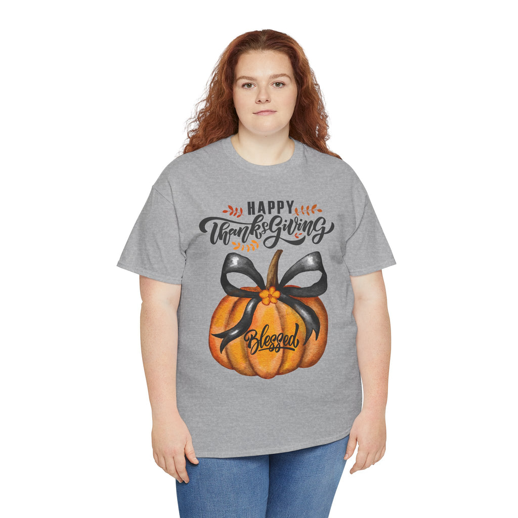 Thanksgiving Pumpkin Tee - Happy Thanksgiving, Blessed Shirt, Fall Apparel, Unisex Cotton Tee, Holiday Gift