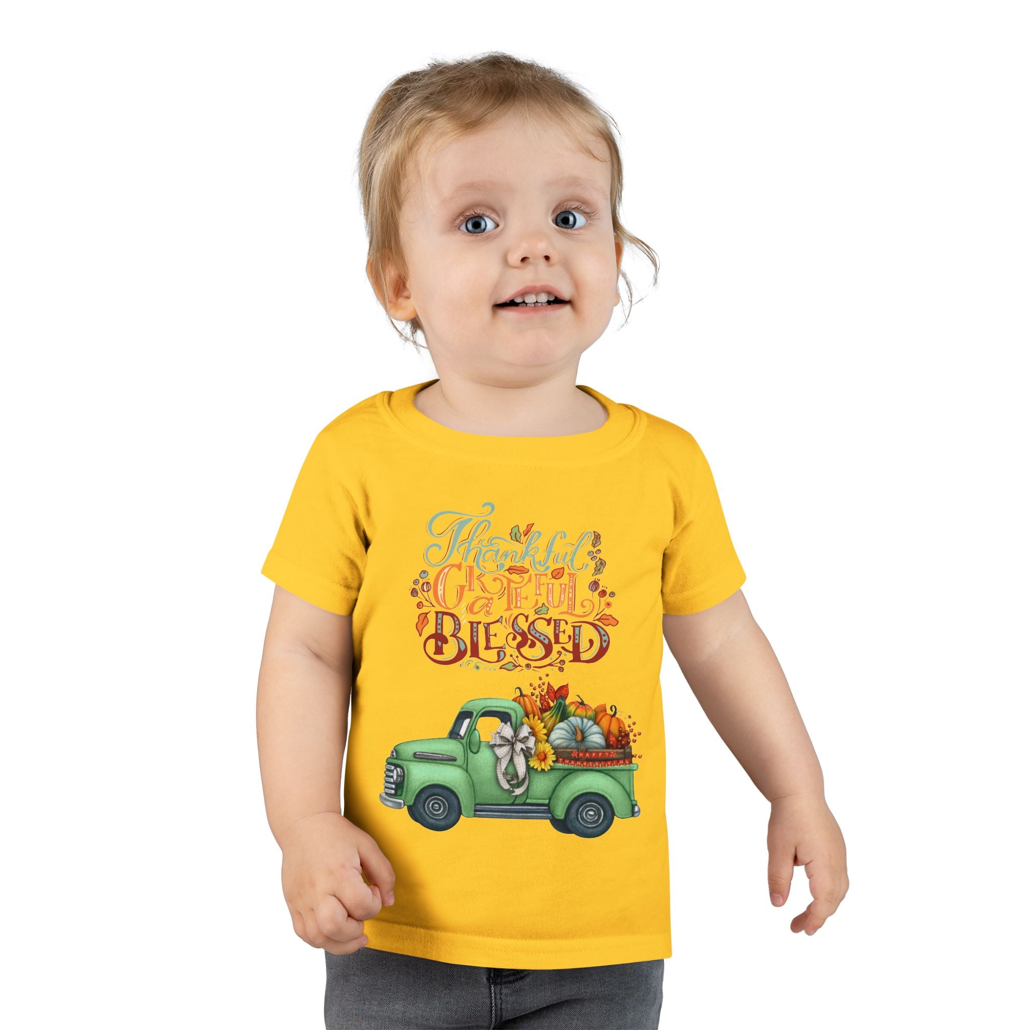Toddler Tee - Cute Green Truck with Fruits and Vegetables - Cozy Fall Vibe, Perfect for Thanksgiving, Autumn Celebrations, Farmhouse [...]