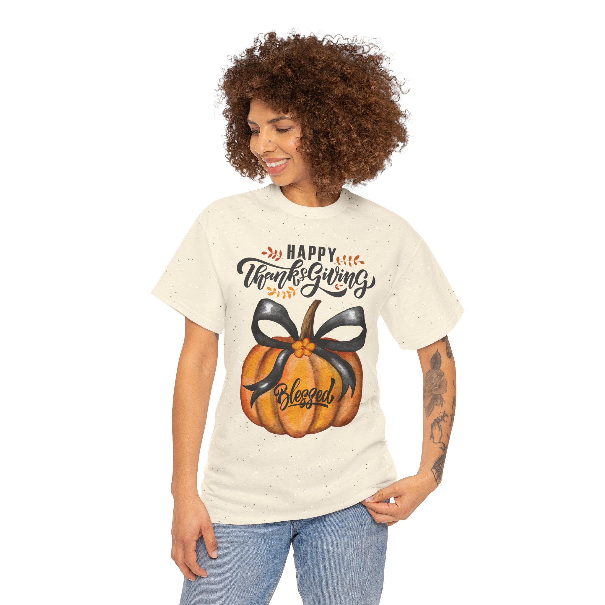 Thanksgiving Pumpkin Tee - Happy Thanksgiving, Blessed Shirt, Fall Apparel, Unisex Cotton Tee, Holiday Gift