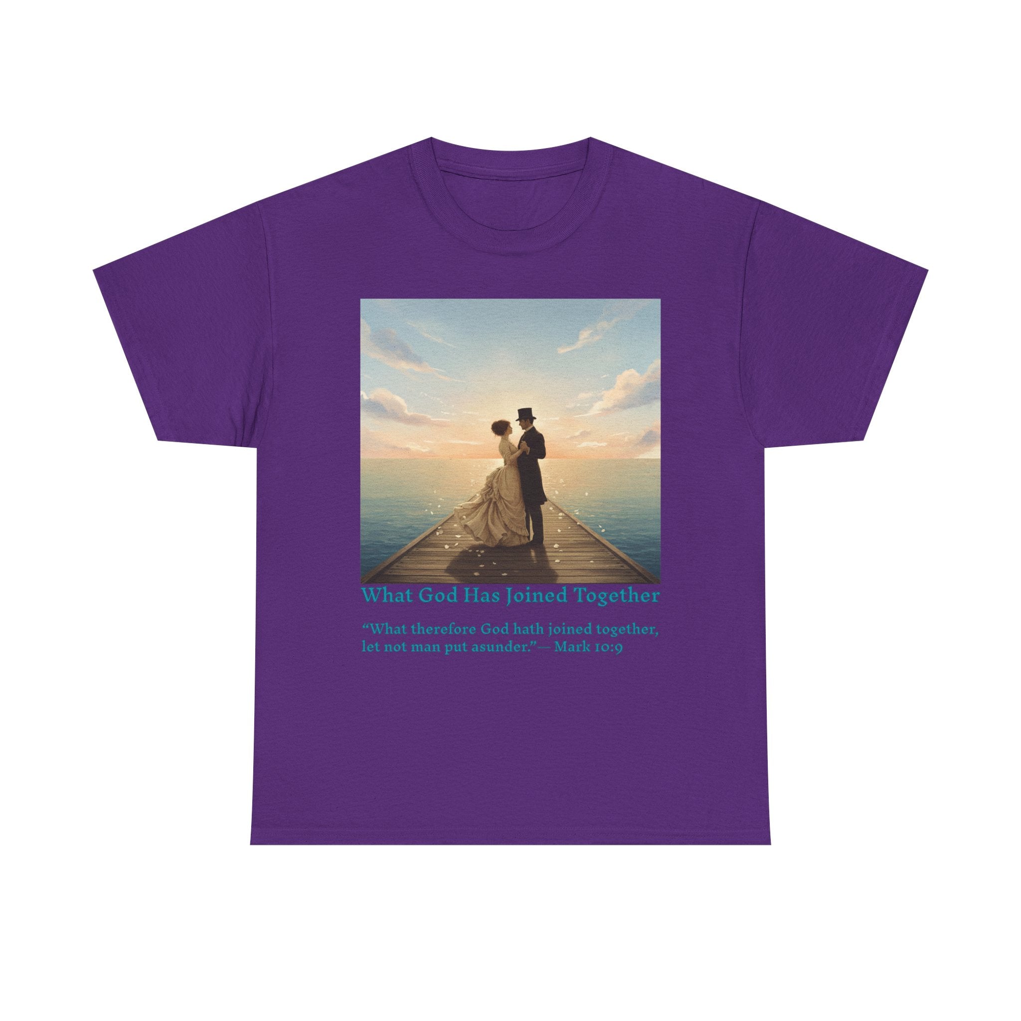 Romantic couple on a pier at sunset — inspired by Jack Vettriano-Wedding Quote T-Shirt, Unisex Heavy Cotton Tee, Casual Wear, Gift for Newlyweds, Bride & Groom Apparel, Anniversary Gift