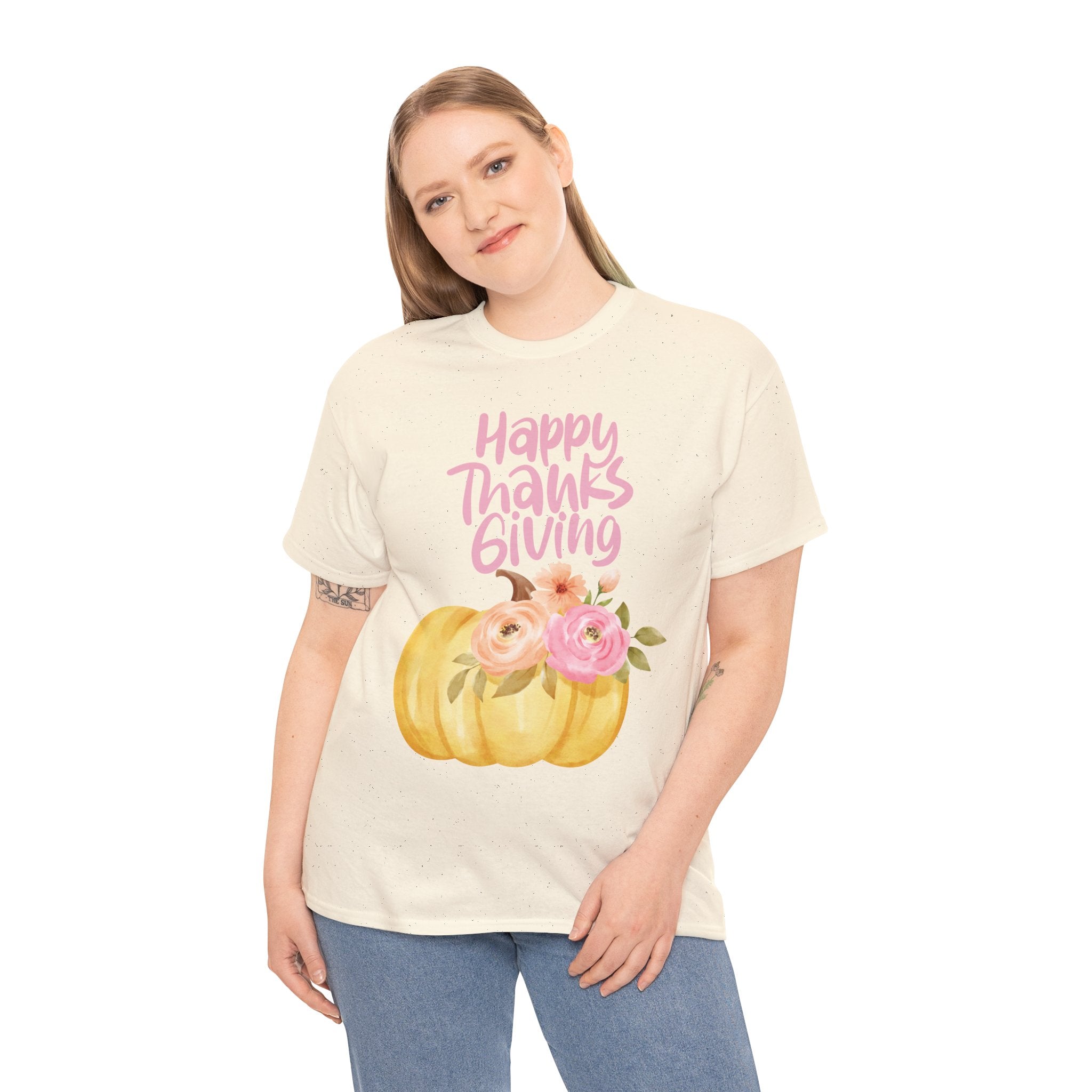 Thanksgiving Floral Tee, Holiday Shirt, Fall Fashion, Gifts for Her, Pumpkin T-Shirt, Autumn Apparel, Friendsgiving Outfit
