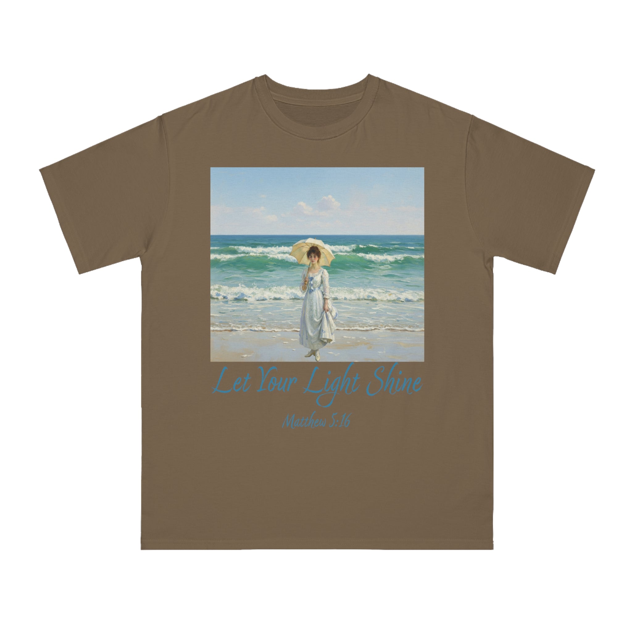 Organic Unisex Classic T-Shirt - Inspirational Beach Art, Let Your Light Shine Design-Figure with a Parasol- Monet Style, Perfect Gift for Ocean Lovers, Casual Wear, [...]