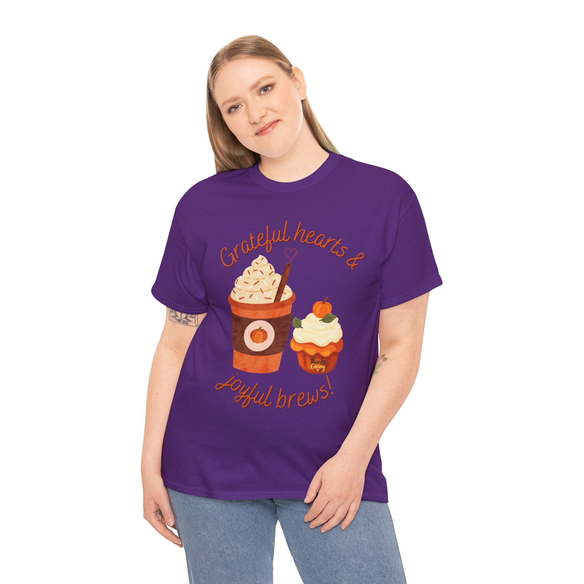 Happy Thanksgiving- Grateful Hearts & Joyful Brews Tee, Unisex Cotton Shirt, Coffee Lovers Gift, Casual Wear, Cute Tee for Celebrations, Fall Fashion