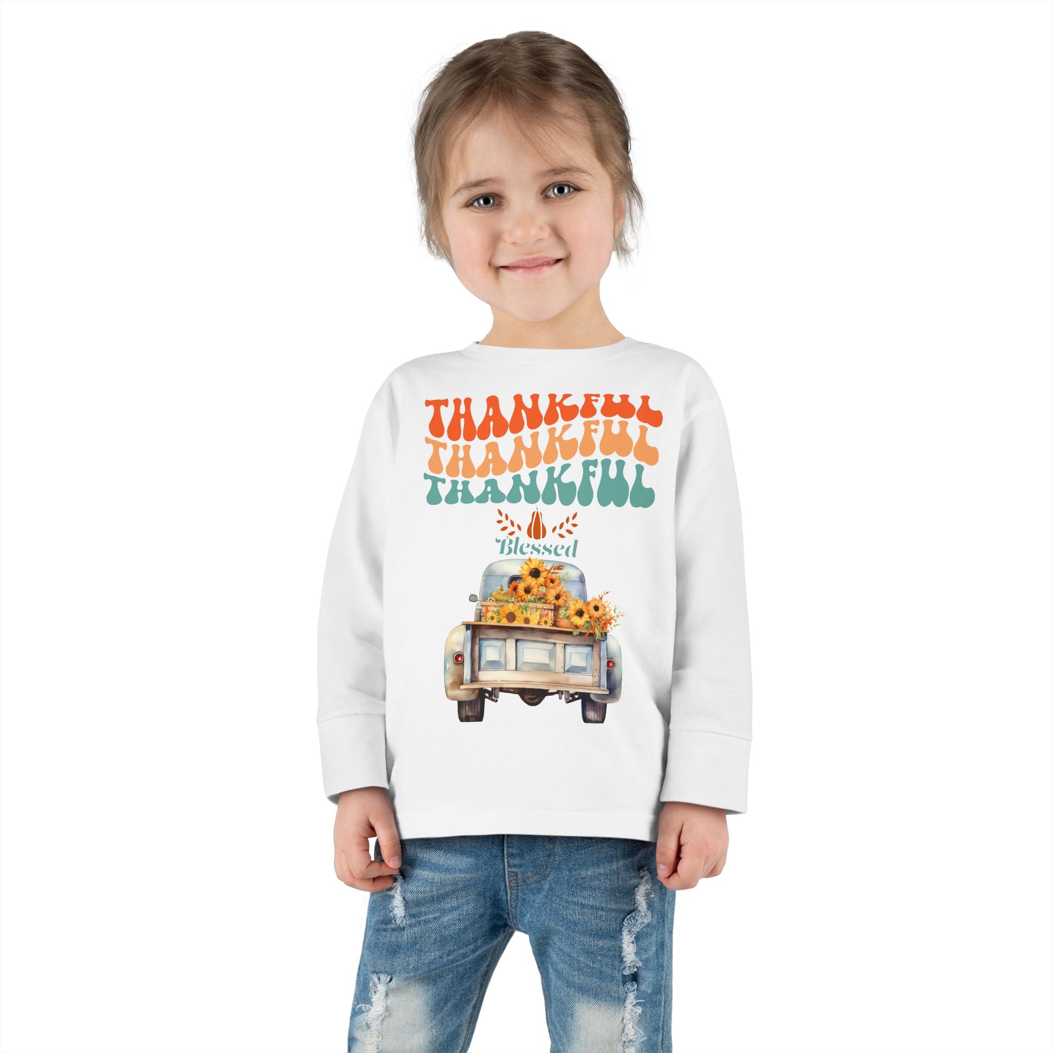 Thankful Toddler Long Sleeve Tee - Perfect for Fall Celebrations, Family Gatherings, Thanksgiving, Everyday Wear, Gifts