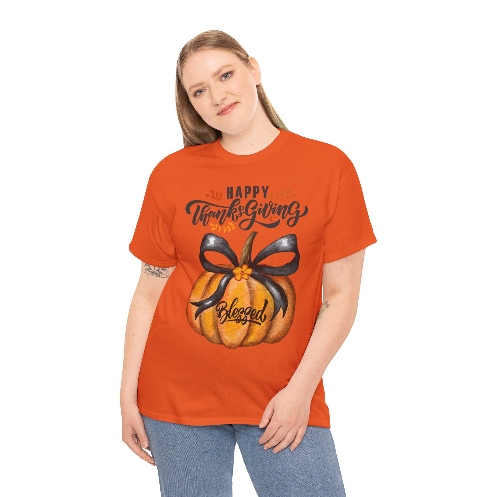 Thanksgiving Pumpkin Tee - Happy Thanksgiving, Blessed Shirt, Fall Apparel, Unisex Cotton Tee, Holiday Gift