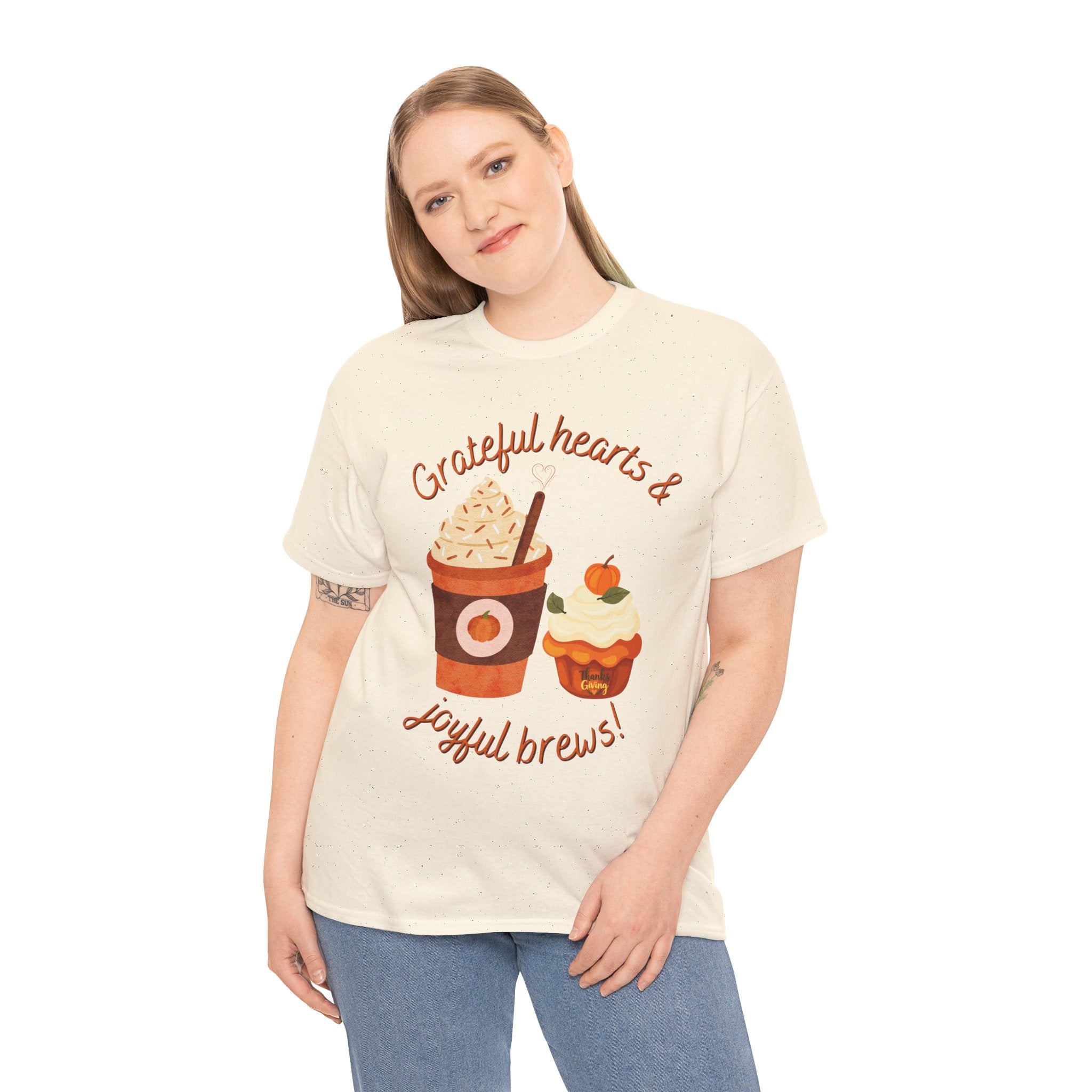 Happy Thanksgiving- Grateful Hearts & Joyful Brews Tee, Unisex Cotton Shirt, Coffee Lovers Gift, Casual Wear, Cute Tee for Celebrations, Fall Fashion