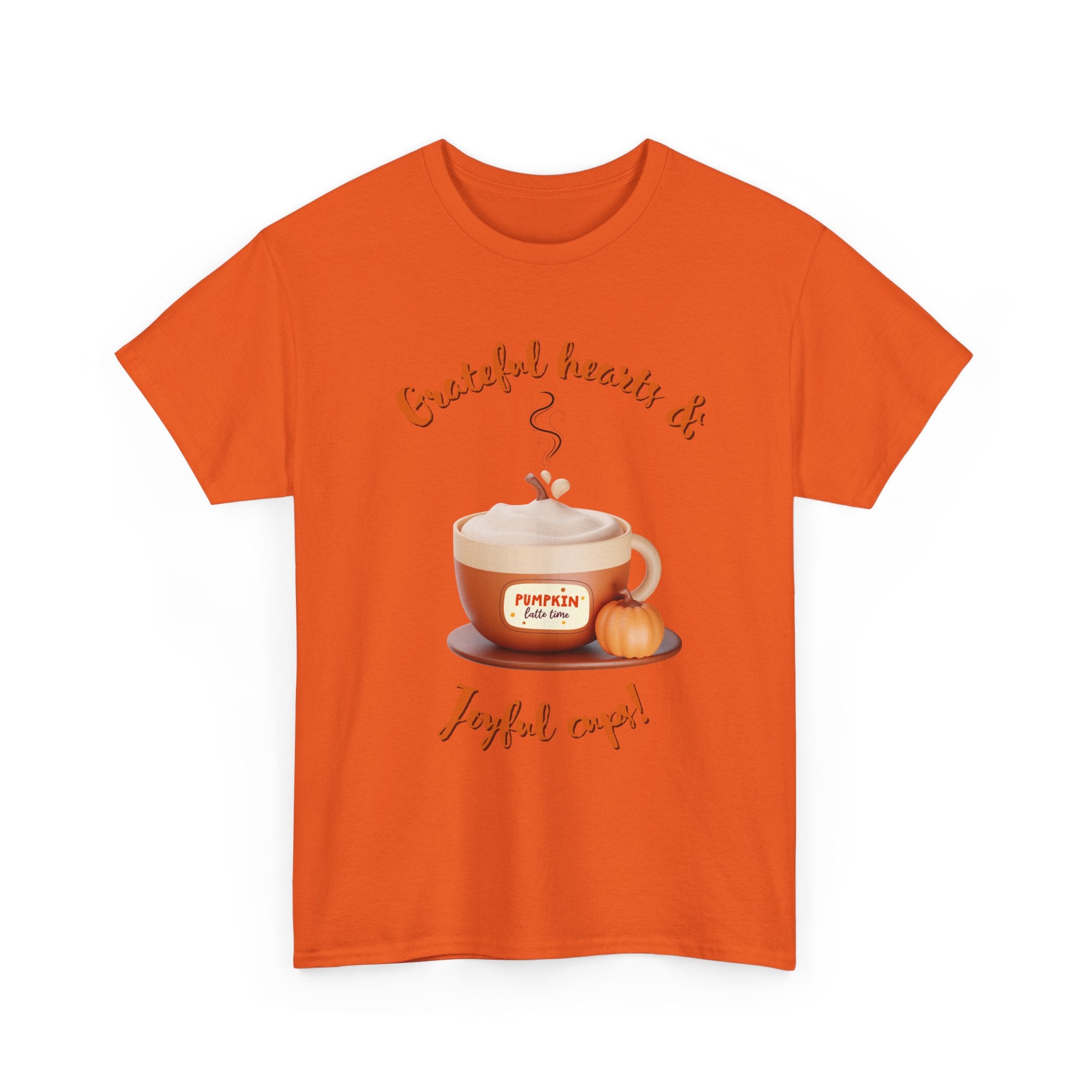 Happy Thanksgiving- Grateful Hearts & Joyful Cups Unisex Tee, Cozy Fall T-Shirt, Thanksgiving Gift, Coffee Lover Apparel, Autumn Fashion