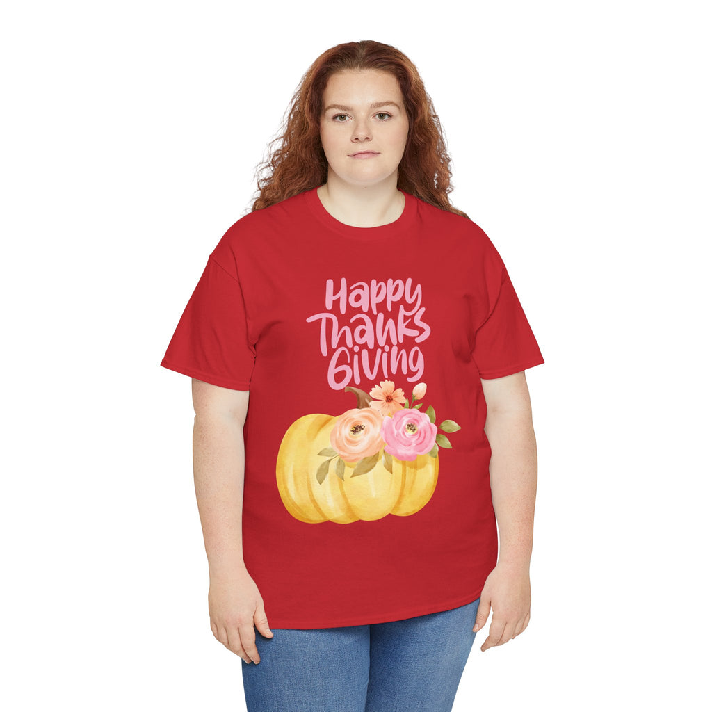 Thanksgiving Floral Tee, Holiday Shirt, Fall Fashion, Gifts for Her, Pumpkin T-Shirt, Autumn Apparel, Friendsgiving Outfit