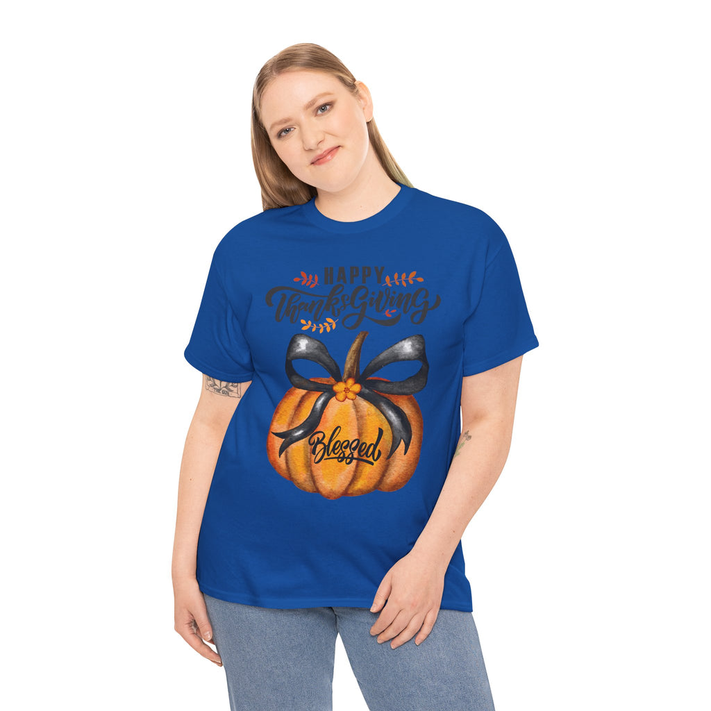 Thanksgiving Pumpkin Tee - Happy Thanksgiving, Blessed Shirt, Fall Apparel, Unisex Cotton Tee, Holiday Gift