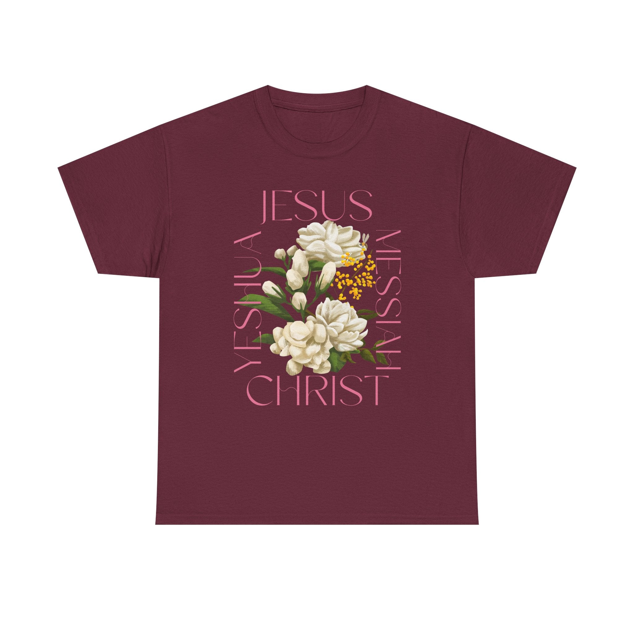Floral Jesus Heavy Cotton Tee, Unisex T-Shirt, Christian Gift, Faith-Based Apparel, Religious Fashion, Inspirational Clothing