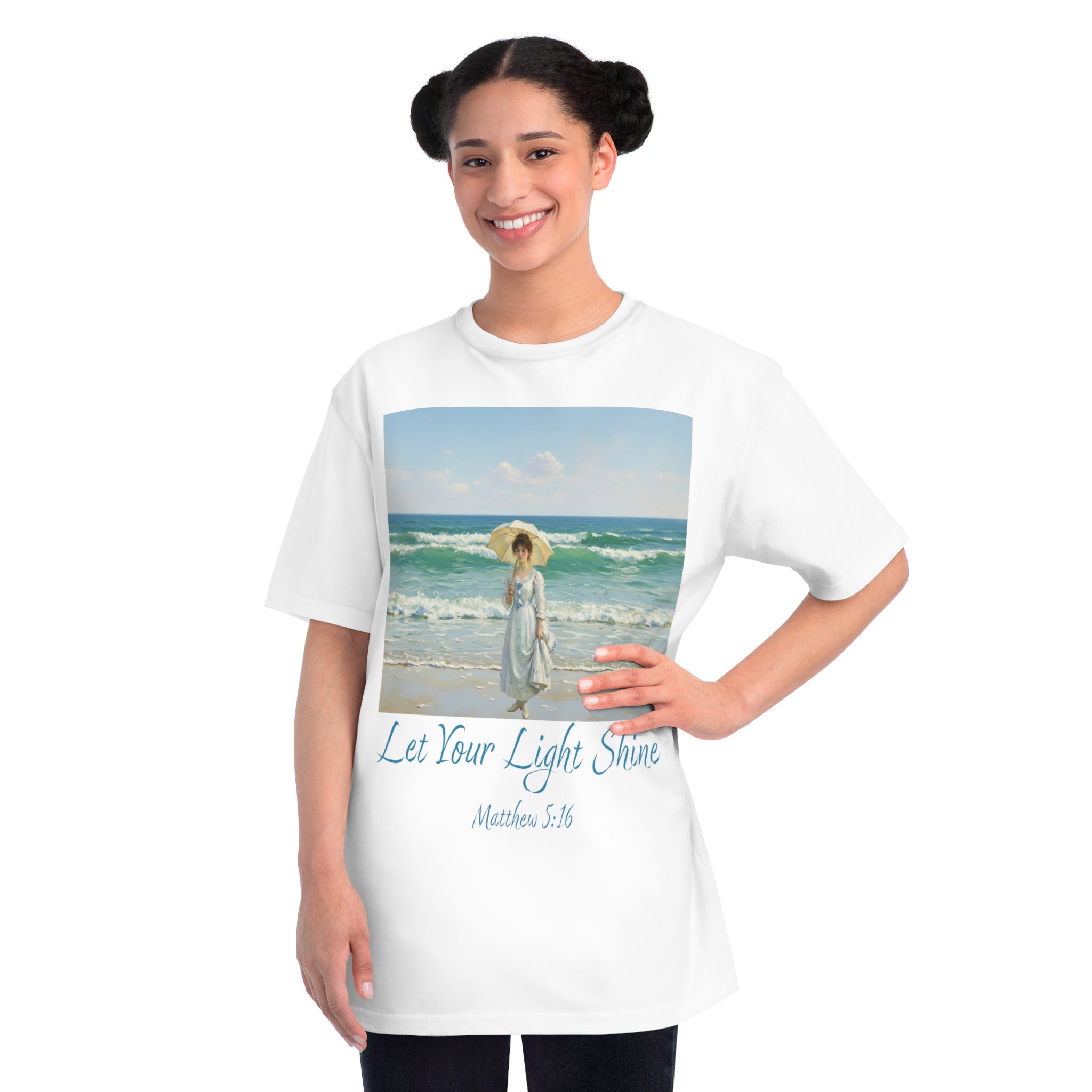 Organic Unisex Classic T-Shirt - Inspirational Beach Art, Let Your Light Shine Design-Figure with a Parasol- Monet Style, Perfect Gift for Ocean Lovers, Casual Wear, [...]