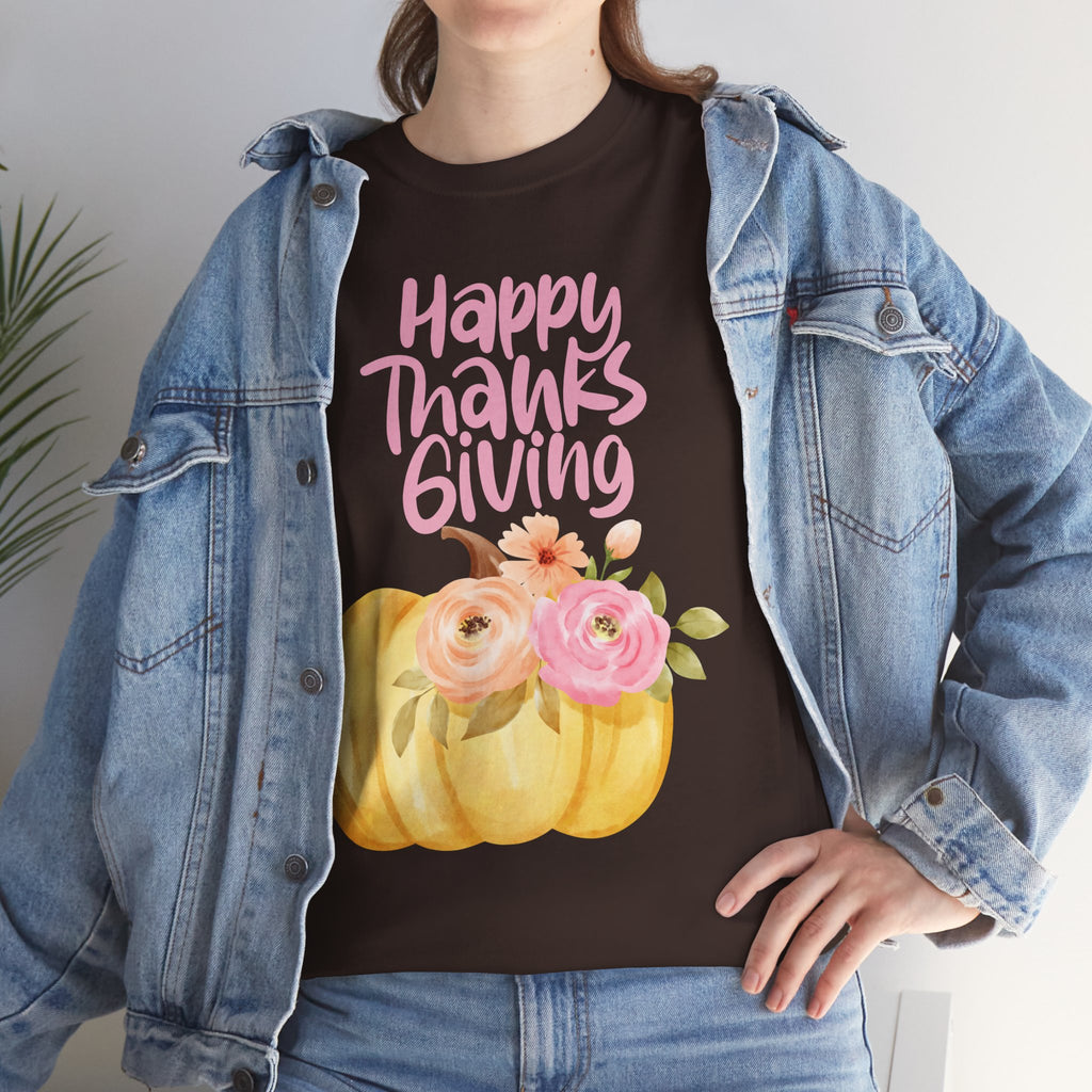 Thanksgiving Floral Tee, Holiday Shirt, Fall Fashion, Gifts for Her, Pumpkin T-Shirt, Autumn Apparel, Friendsgiving Outfit