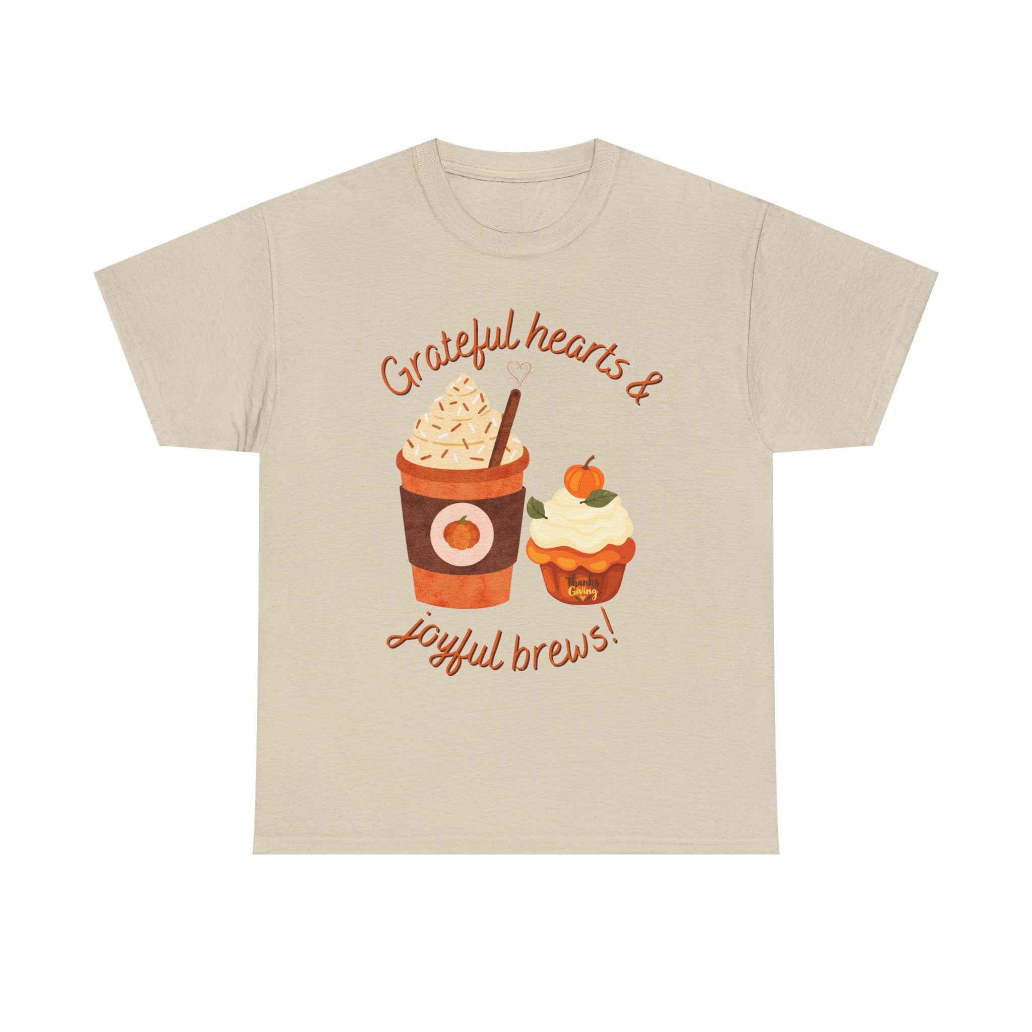 Happy Thanksgiving- Grateful Hearts & Joyful Brews Tee, Unisex Cotton Shirt, Coffee Lovers Gift, Casual Wear, Cute Tee for Celebrations, Fall Fashion