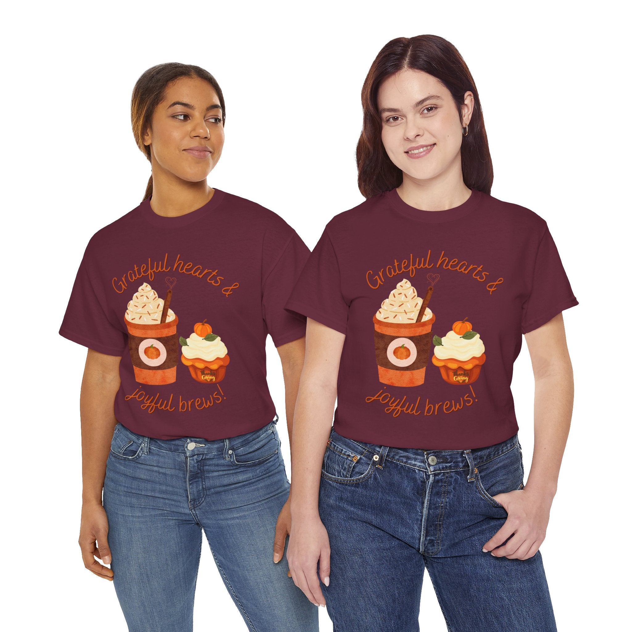 Happy Thanksgiving- Grateful Hearts & Joyful Brews Tee, Unisex Cotton Shirt, Coffee Lovers Gift, Casual Wear, Cute Tee for Celebrations, Fall Fashion