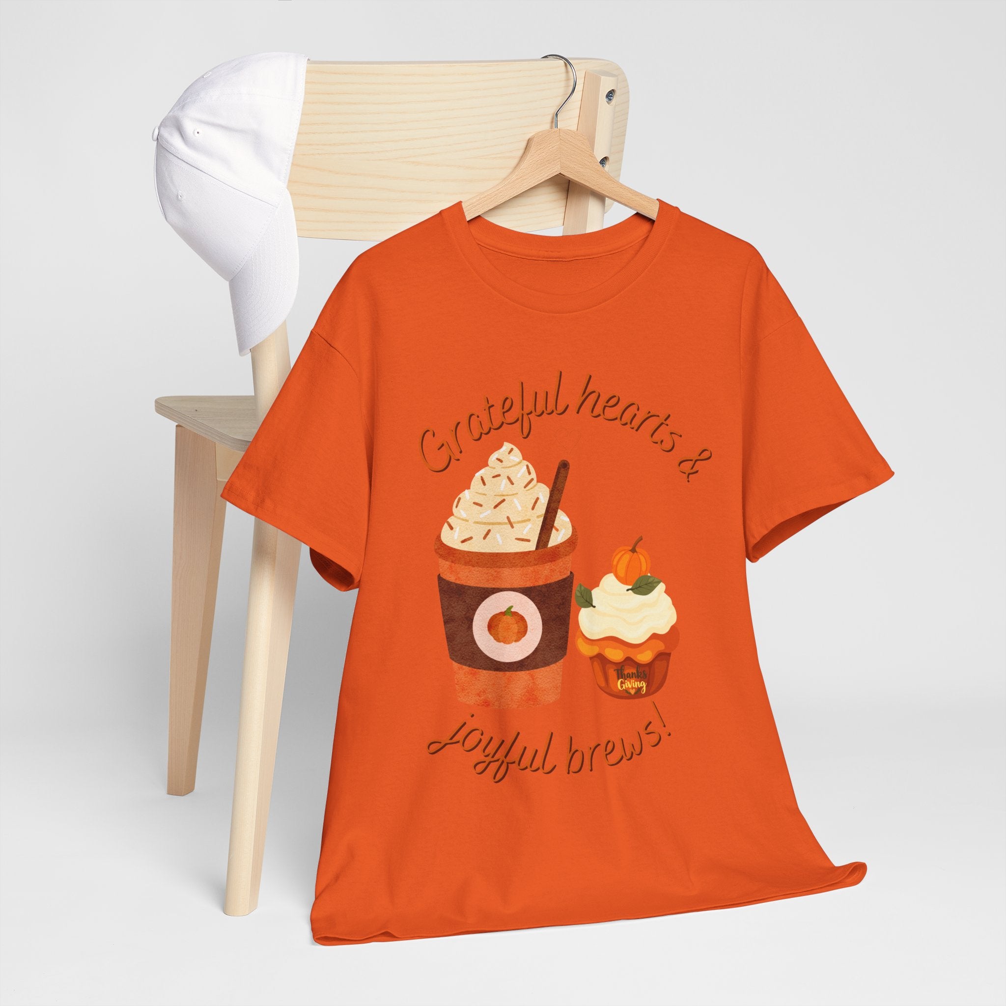 Happy Thanksgiving- Grateful Hearts & Joyful Brews Tee, Unisex Cotton Shirt, Coffee Lovers Gift, Casual Wear, Cute Tee for Celebrations, Fall Fashion