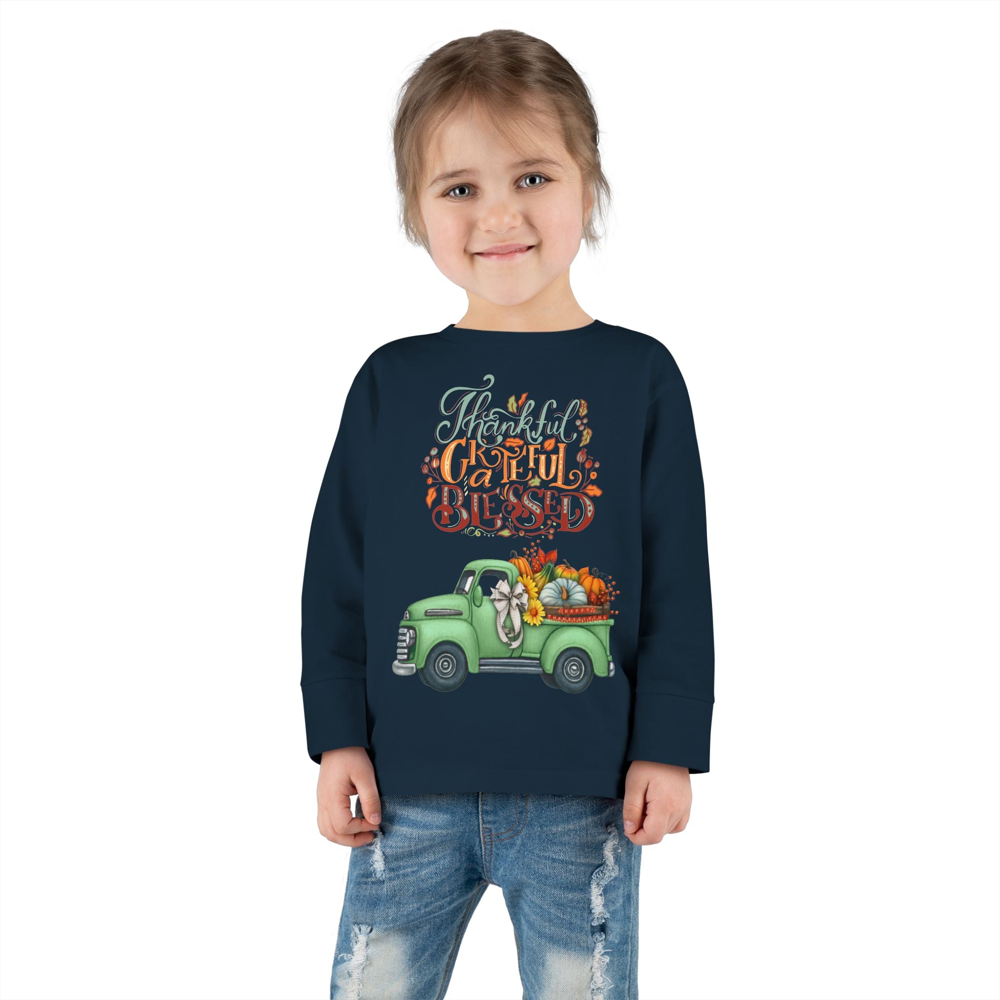 Toddler Long Sleeve Tee - "Grateful & Blessed" Fall Vibes T-Shirt, Kids Autumn Tee, Thanksgiving Outfit, Cute Toddler Gift, Seasonal Shirt