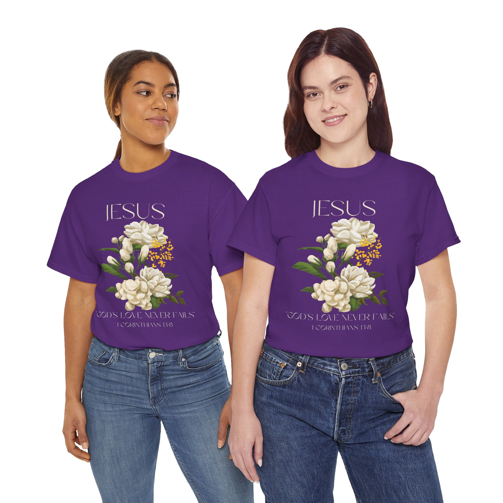 Floral Jesus-God's love never fails- Graphic Tee | Unisex Cotton T-Shirt for Faith & Inspiration, Ideal for Gifts, Casual Wear, Church Events, and Celebrations