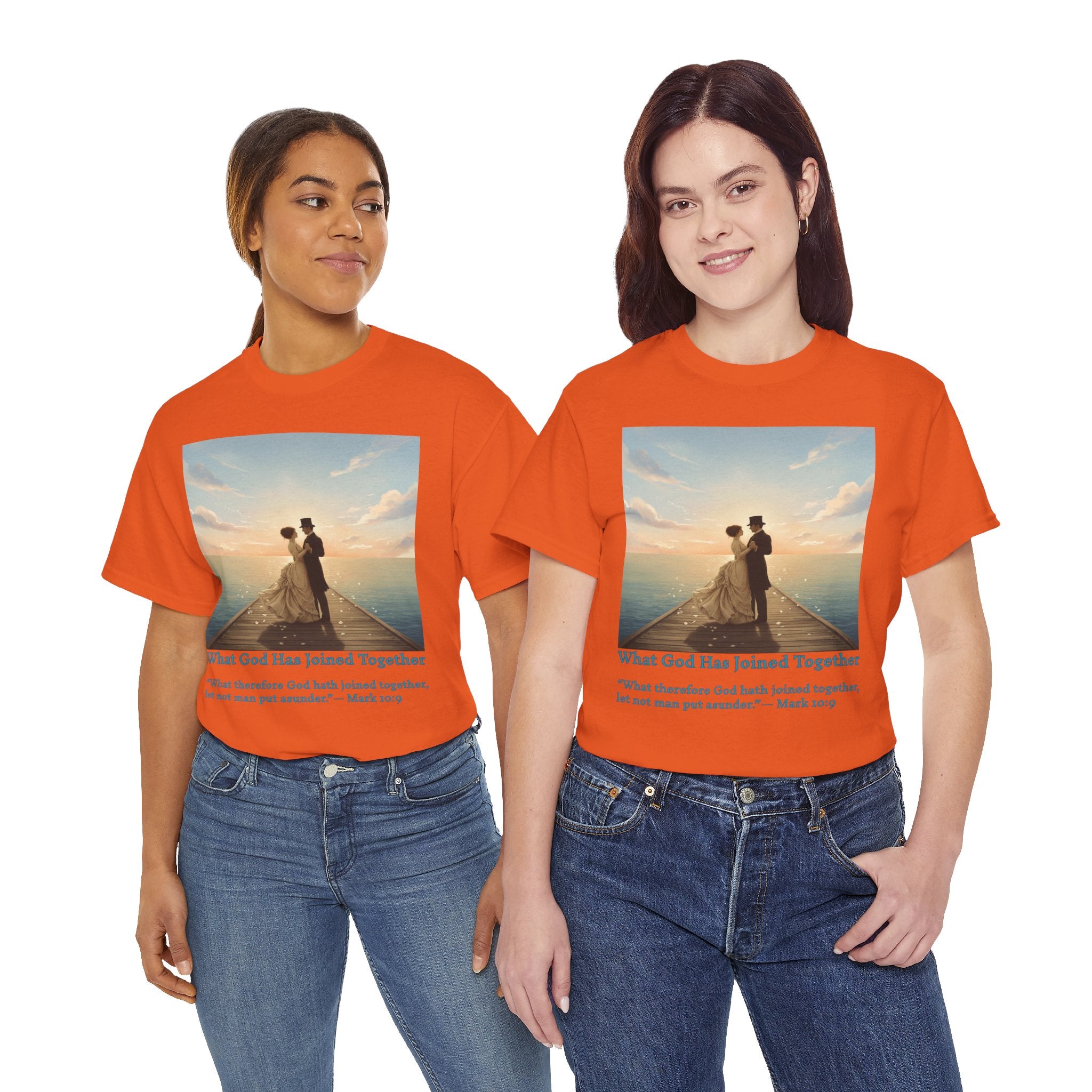 Romantic couple on a pier at sunset — inspired by Jack Vettriano-Wedding Quote T-Shirt, Unisex Heavy Cotton Tee, Casual Wear, Gift for Newlyweds, Bride & Groom Apparel, Anniversary Gift