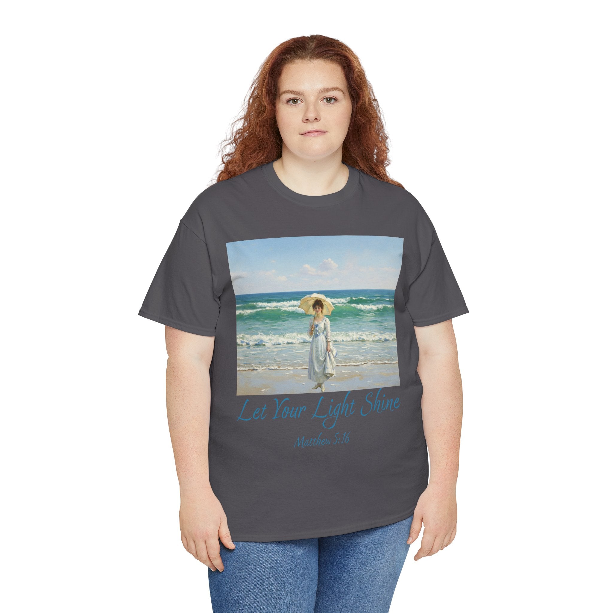 Let Your Light Shine- A Figure with a Parasol-Monet Style- Unisex Cotton Tee, Beach Vibes Shirt, Inspirational Summer Tee, Casual Gift for Her, Perfect for Days at the Shore