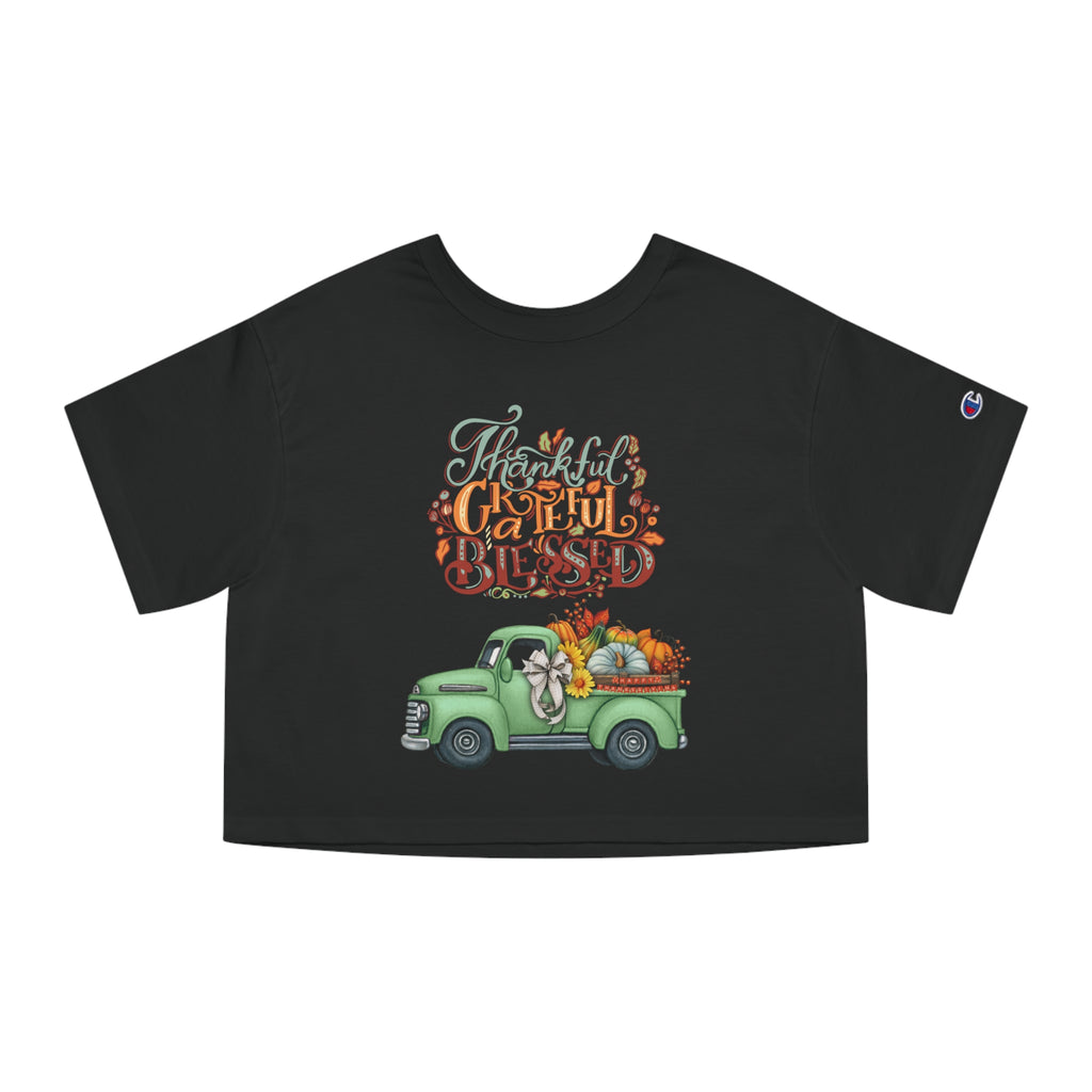 Thankful Grateful Blessed Cropped T-Shirt | Fall Fashion, Harvest Style, Gift for Women, Casual Chic, Autumn Apparel