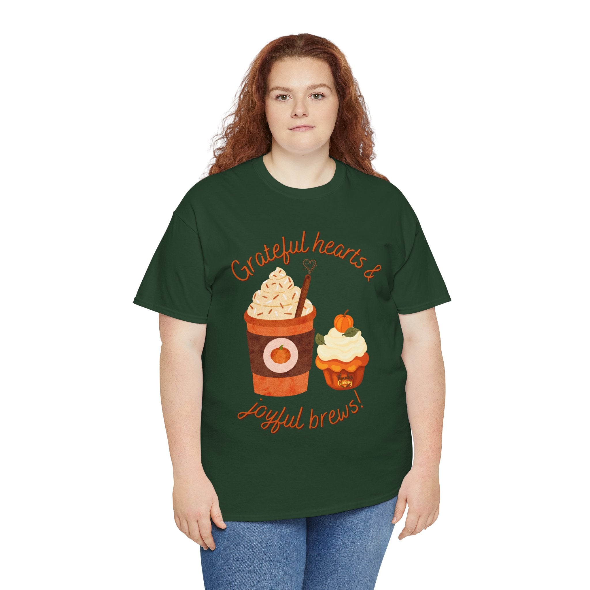 Happy Thanksgiving- Grateful Hearts & Joyful Brews Tee, Unisex Cotton Shirt, Coffee Lovers Gift, Casual Wear, Cute Tee for Celebrations, Fall Fashion