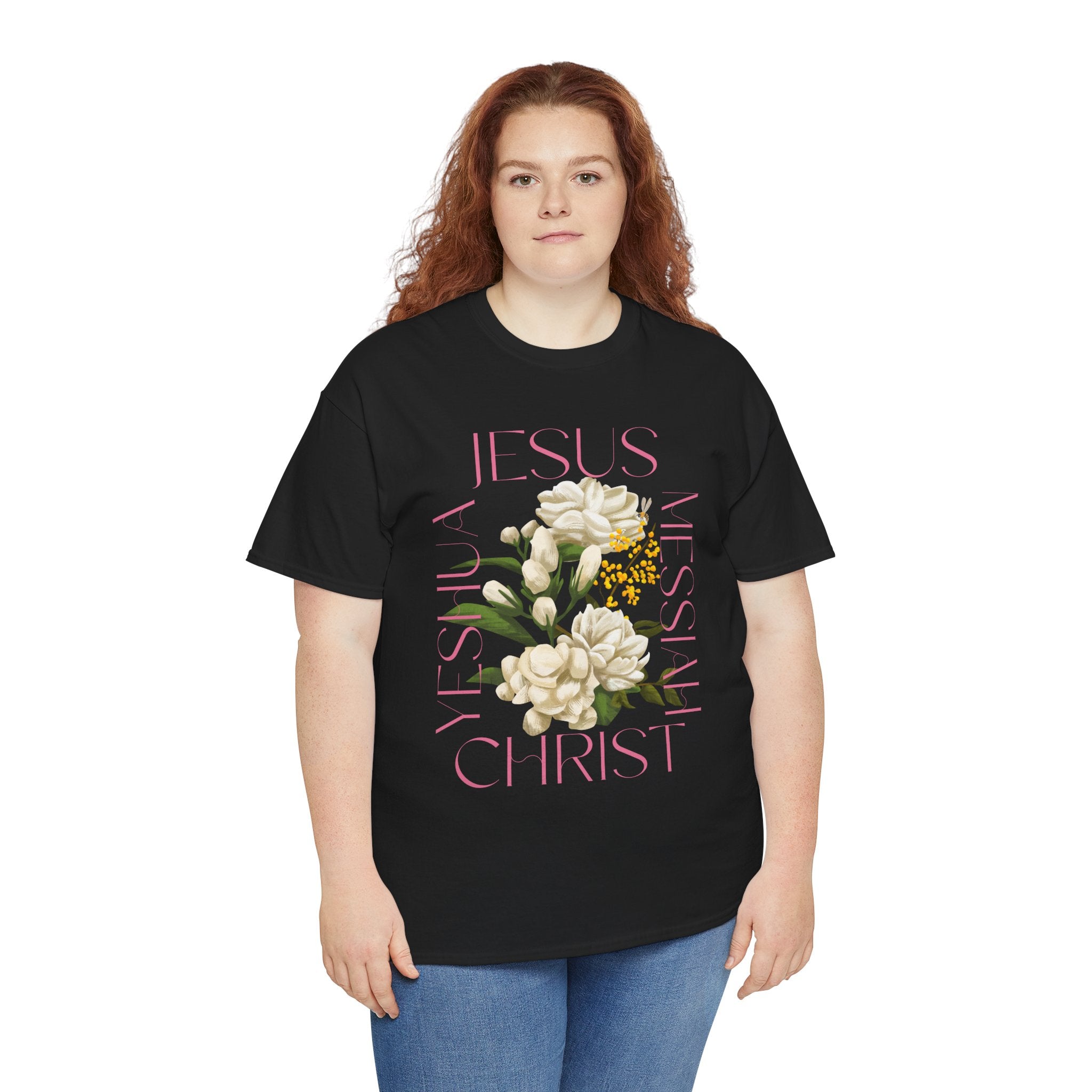 Floral Jesus Heavy Cotton Tee, Unisex T-Shirt, Christian Gift, Faith-Based Apparel, Religious Fashion, Inspirational Clothing