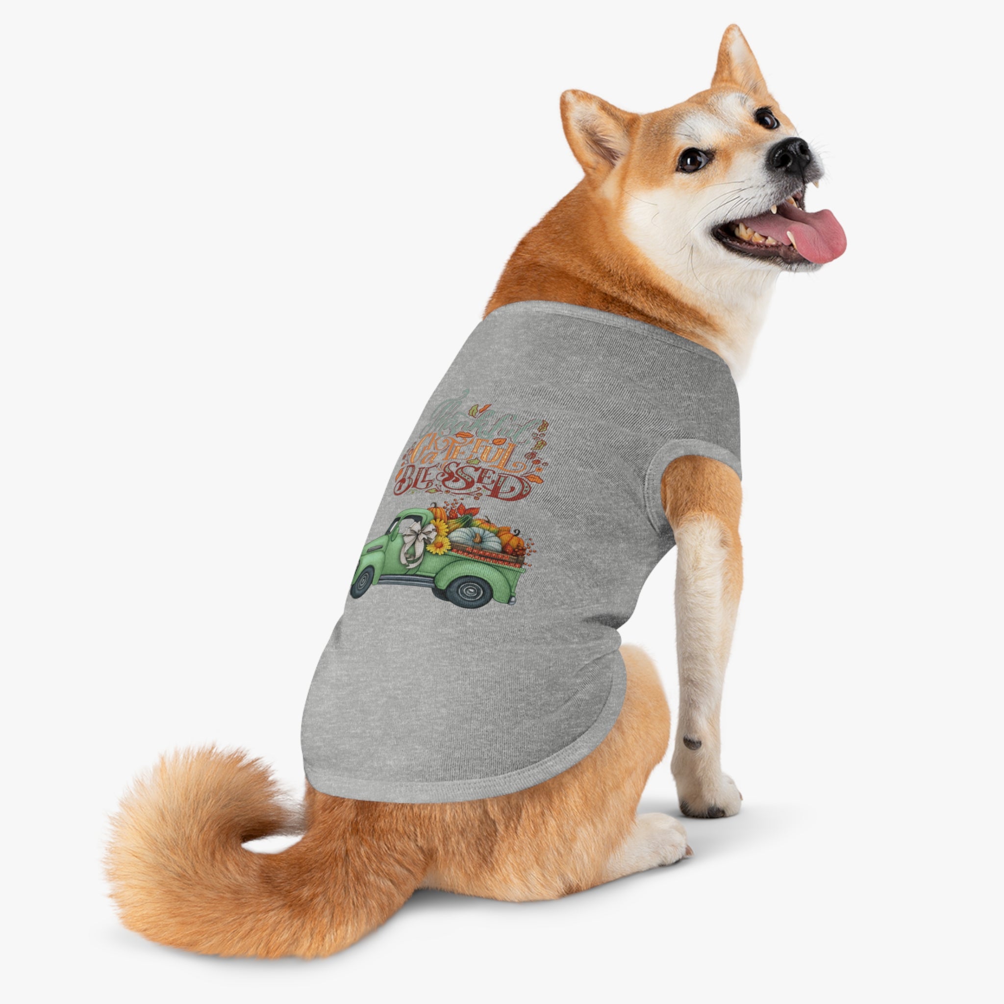 Thankful Pet Tank Top | Grateful & Blessed | Fall Dog Apparel | Cute Pet Outfit | Pumpkin Theme | Autumn Dog Clothing