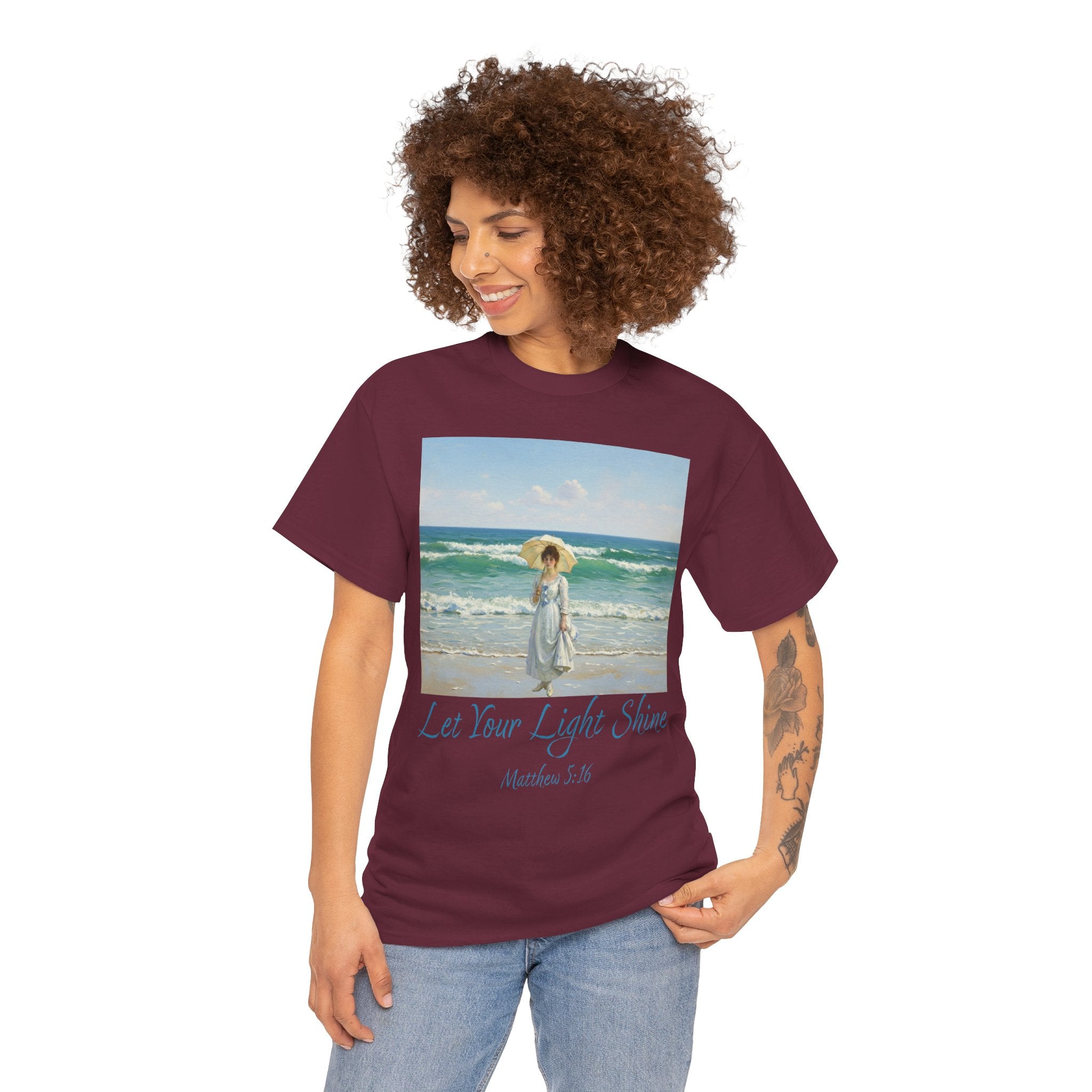 Let Your Light Shine- A Figure with a Parasol-Monet Style- Unisex Cotton Tee, Beach Vibes Shirt, Inspirational Summer Tee, Casual Gift for Her, Perfect for Days at the Shore