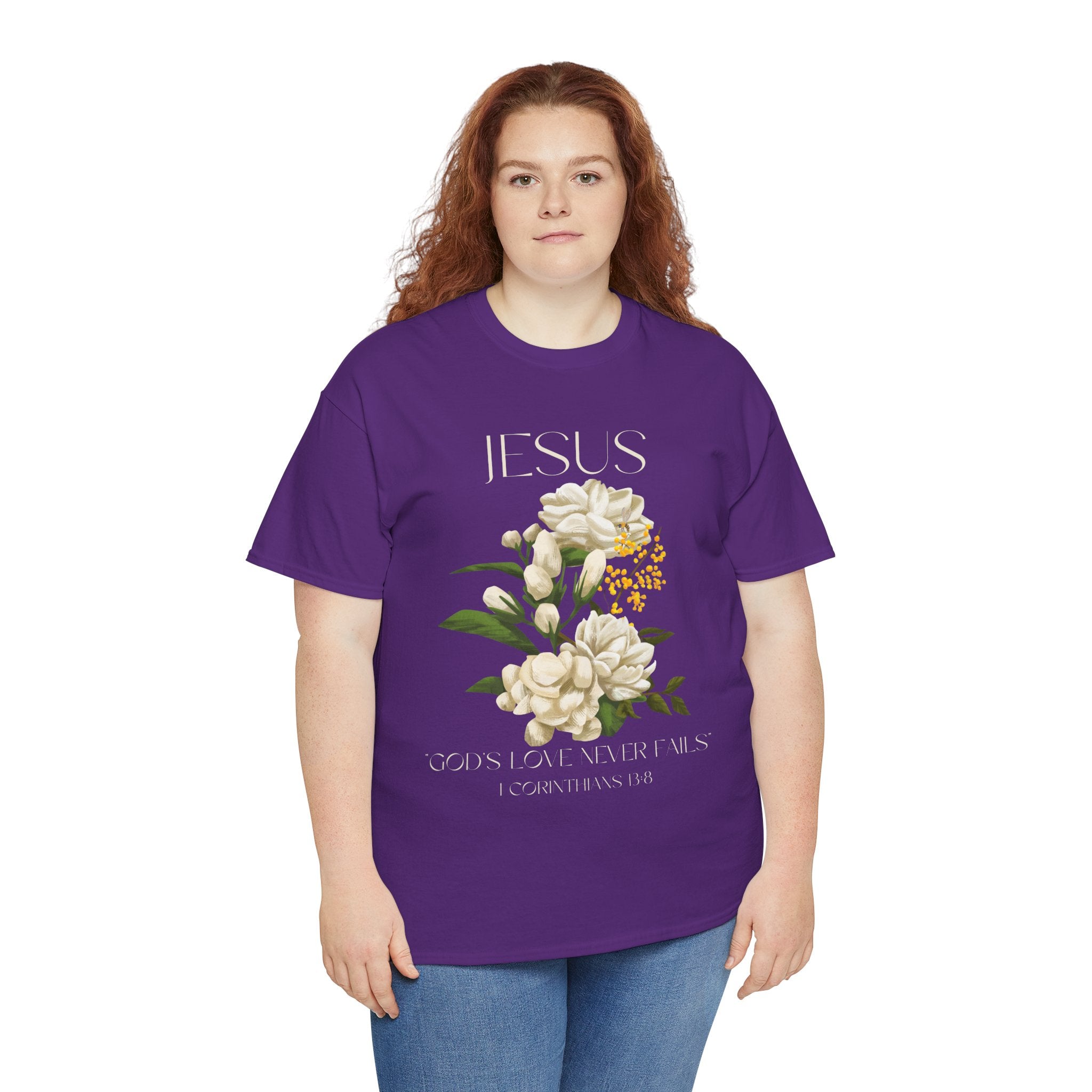 Floral Jesus-God's love never fails- Graphic Tee | Unisex Cotton T-Shirt for Faith & Inspiration, Ideal for Gifts, Casual Wear, Church Events, and Celebrations