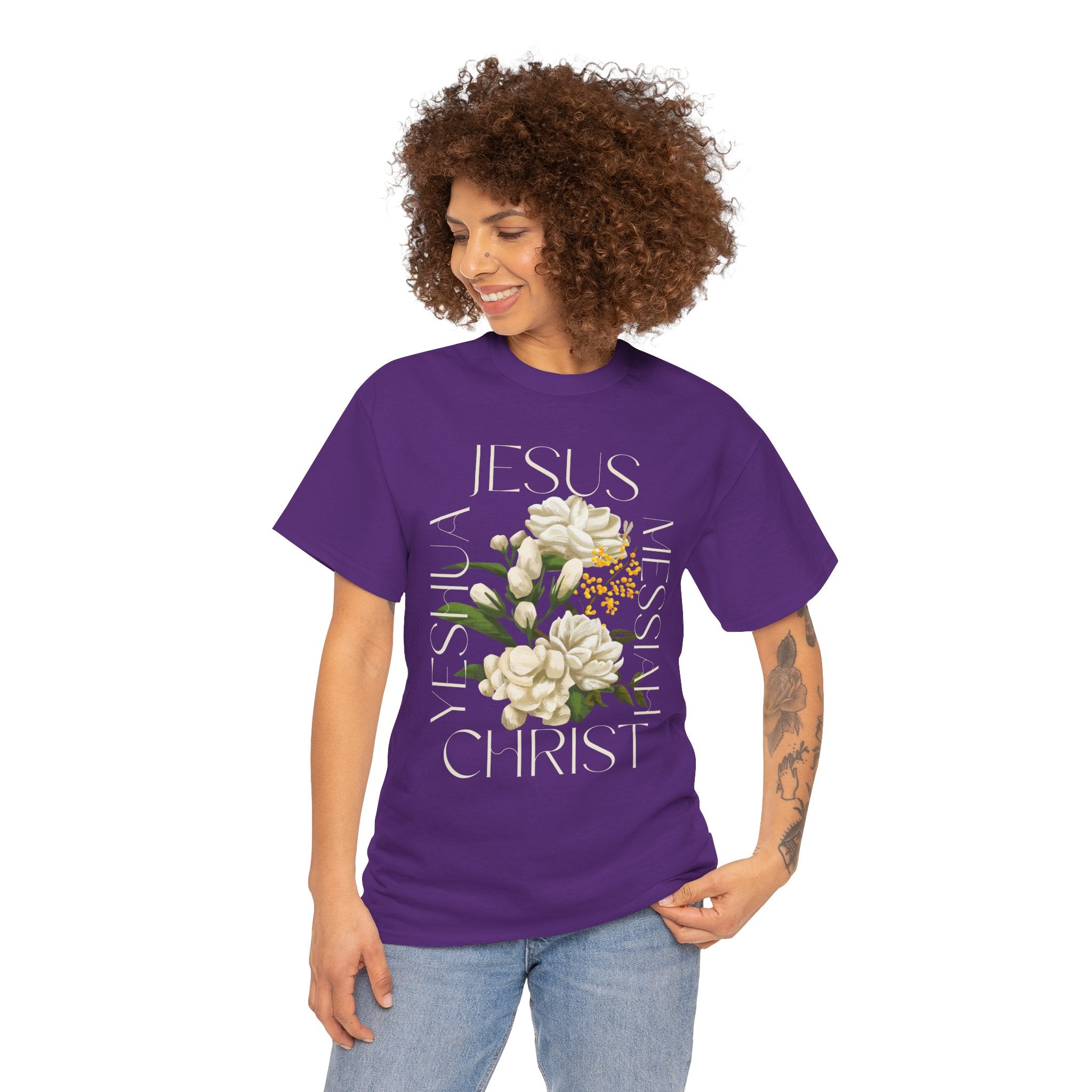Floral Jesus Christ Tee, Spiritual T-Shirt, Inspirational Unisex Cotton Shirt, Gift for Believers, Christian Apparel