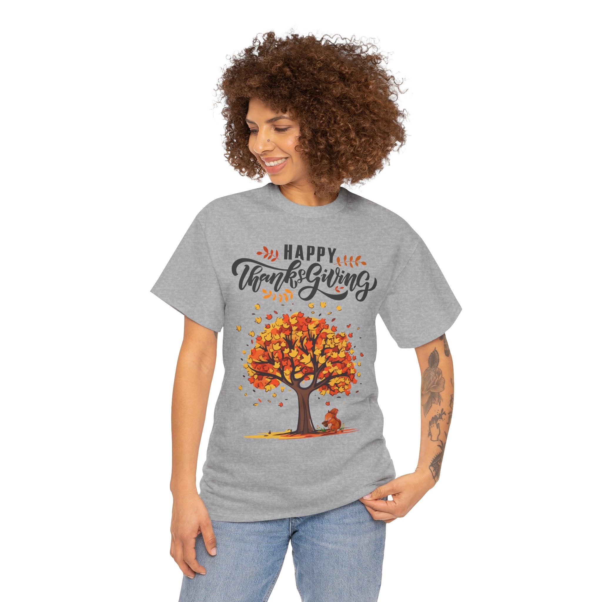 Happy Thanksgiving Tree Unisex Tee, Autumn Shirt, Holiday Apparel, Fall Fashion, Seasonal Gift